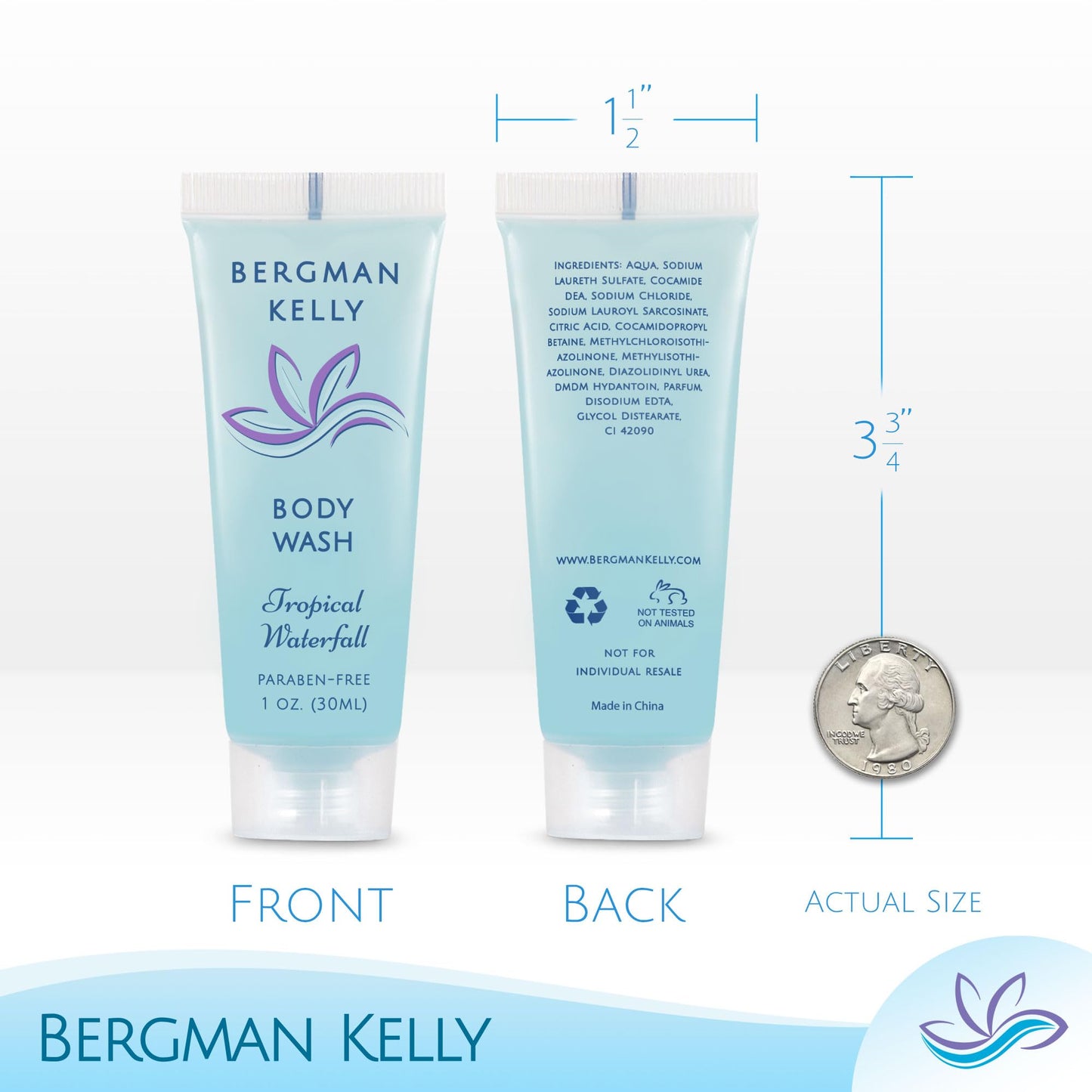 BERGMAN KELLY Travel Size Body Wash – Tropical Waterfall, 1 oz (100 Pack)