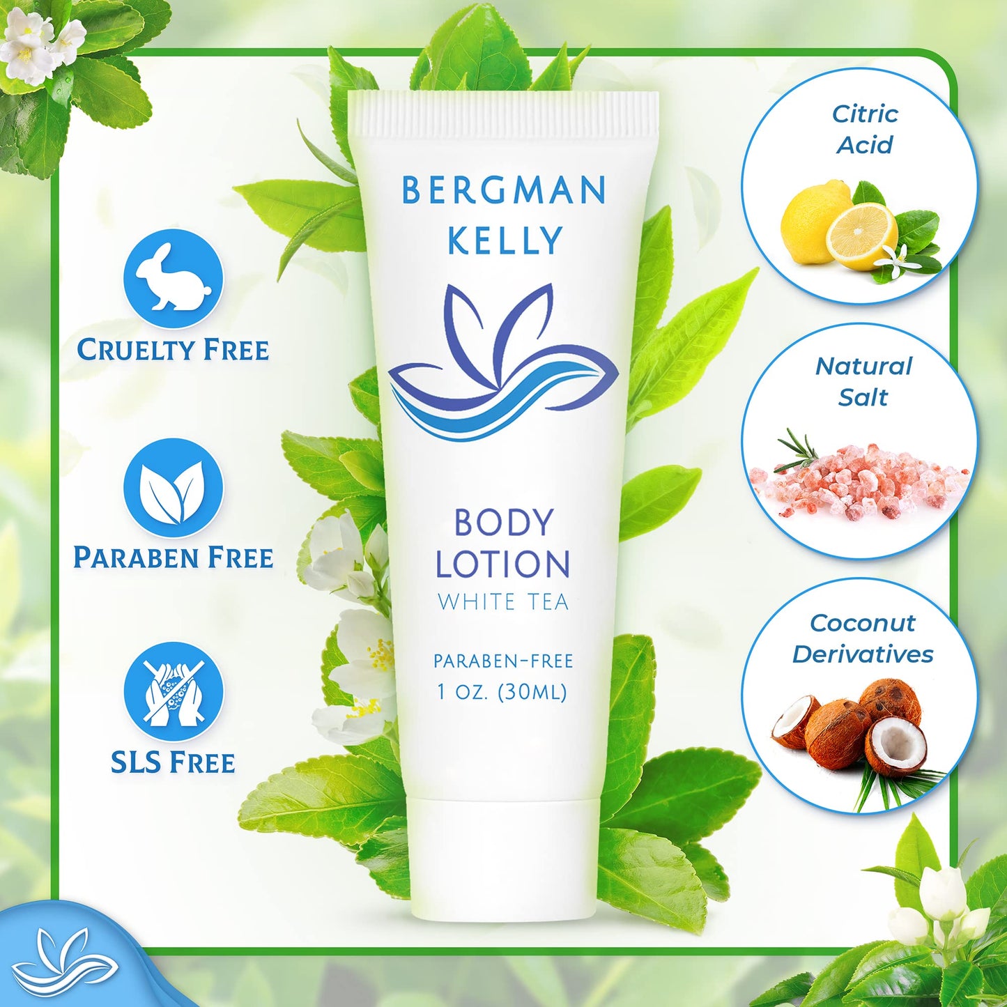 BERGMAN KELLY Travel Size Lotion 1 oz | 100 Pack White Tea – Bulk Guest Amenities