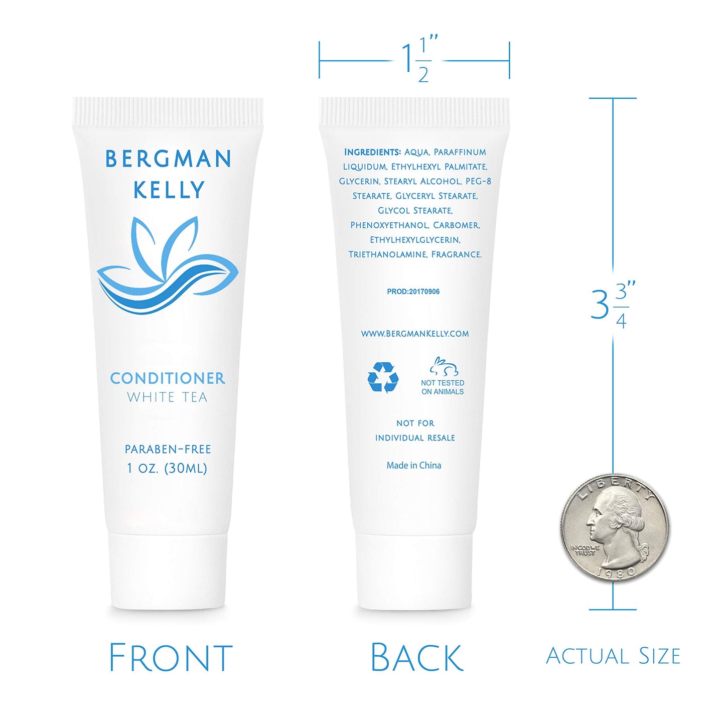 BERGMAN KELLY Hotel Conditioner White Tea — 1 oz Travel Bottles, 100-Pack