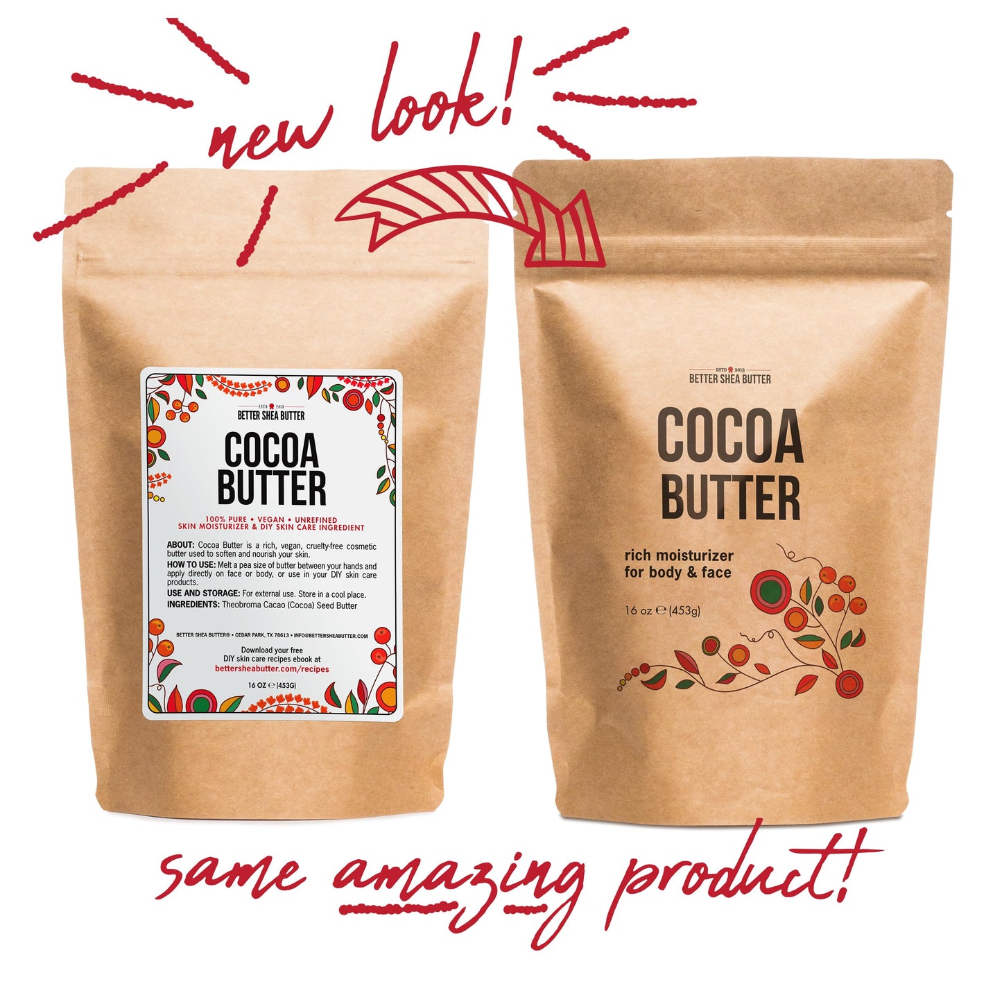 Better Shea Butter Raw Cocoa Butter - Unrefined, 100% Pure, Food Grade Cocoa Butter Block (1LB) | Skin & Hair Moisturizer