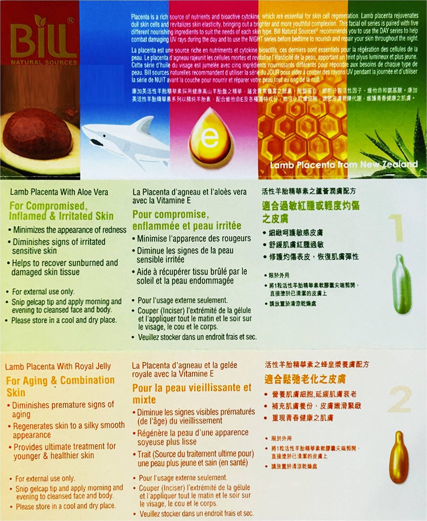 Bill Natural Sources Lamb Placenta & Avocado Facial Oil with Vitamin E – 200 Gelcaps