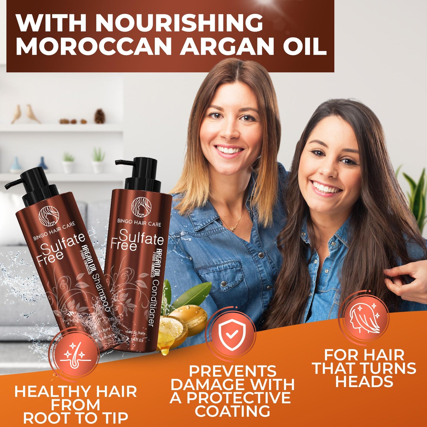 BINGO HAIR CARE Moroccan Argan Oil Shampoo & Conditioner Set | Sulfate Free