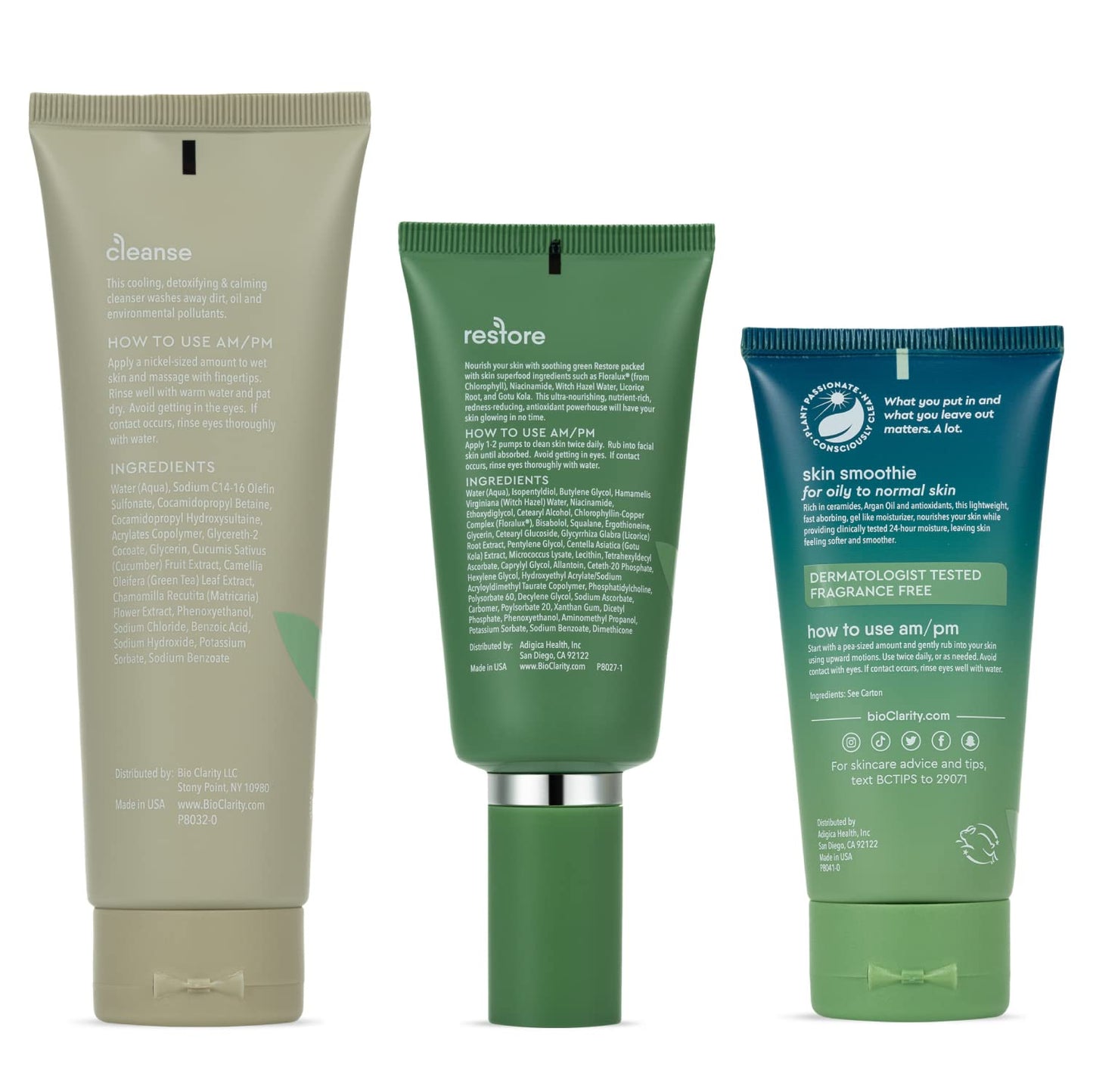 BioClarity 3-Step Essentials Routine for Normal & Oily Skin | Cleanse, Restore, Hydrate | 100% Clean Vegan