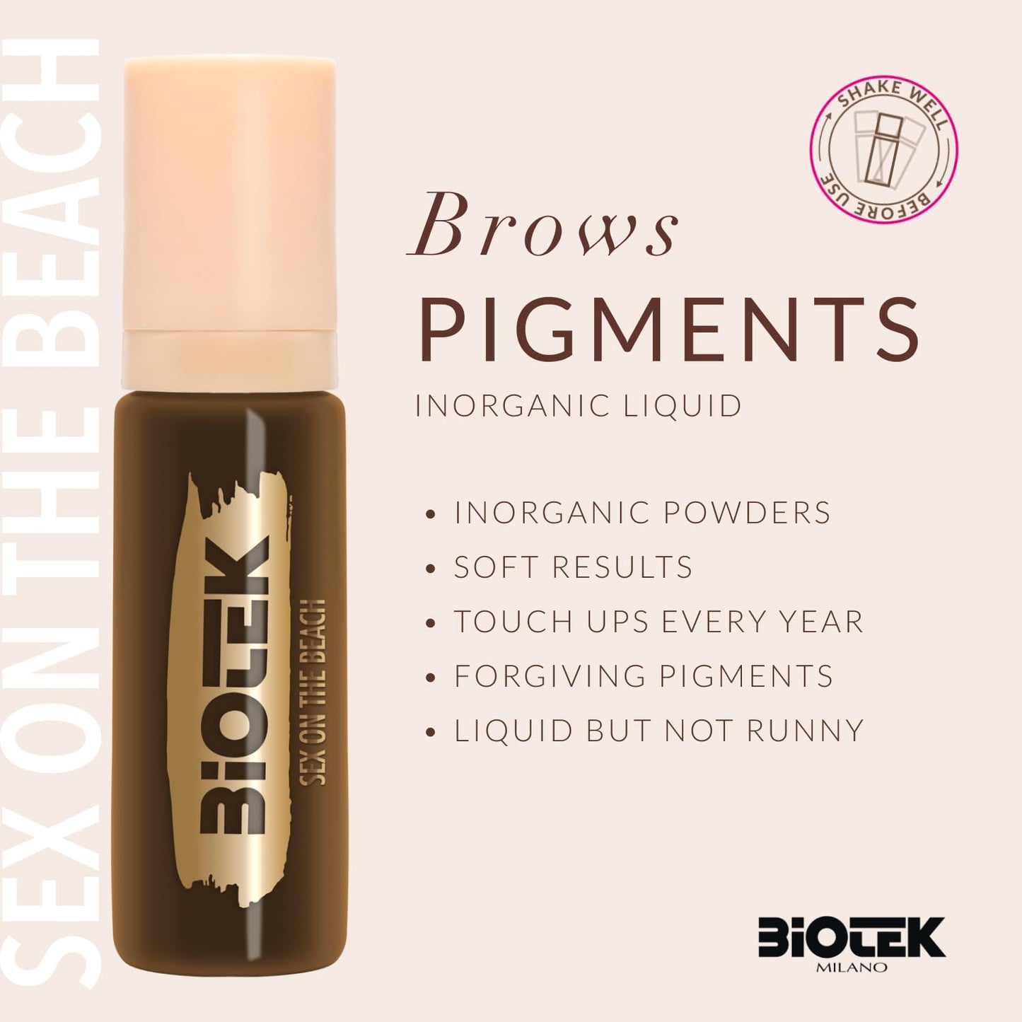 Biotek Sex on the Beach Brow Pigment - Inorganic Liquid, Medium Brown | Made in Italy 0.50 fl oz