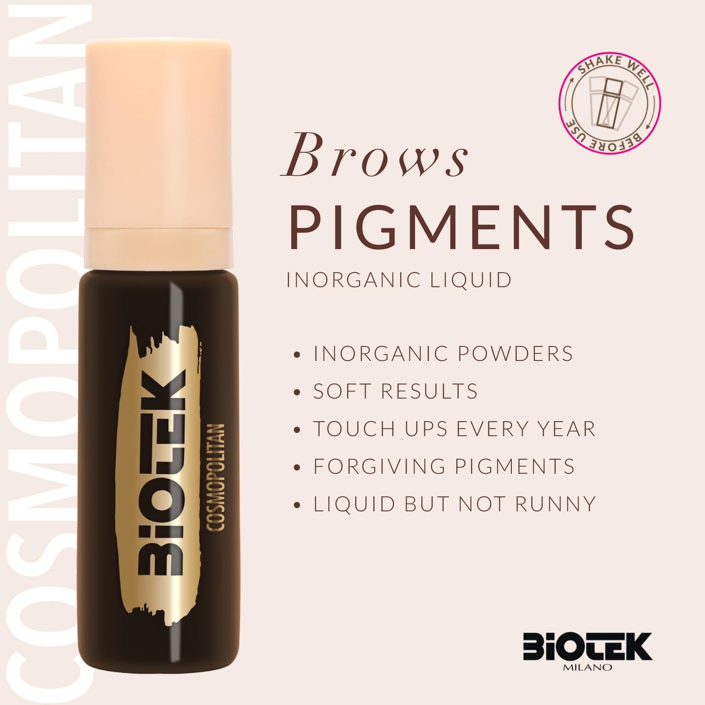 Biotek Brows Pigment Cosmopolitan – Inorganic Liquid, Extra Dark Brown (0.50 fl oz) Made in Italy