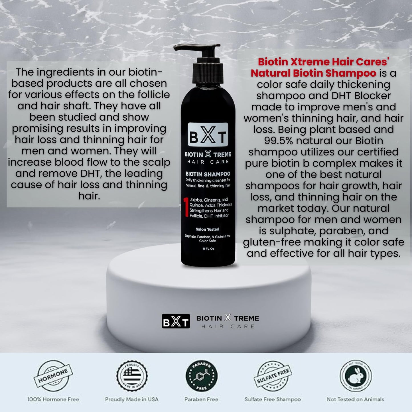 Biotin X Treme Hair Natural Shampoo for Hair Loss & Thinning Hair – Color-Safe, DHT Blocker, Sulfate-Free – 16 oz