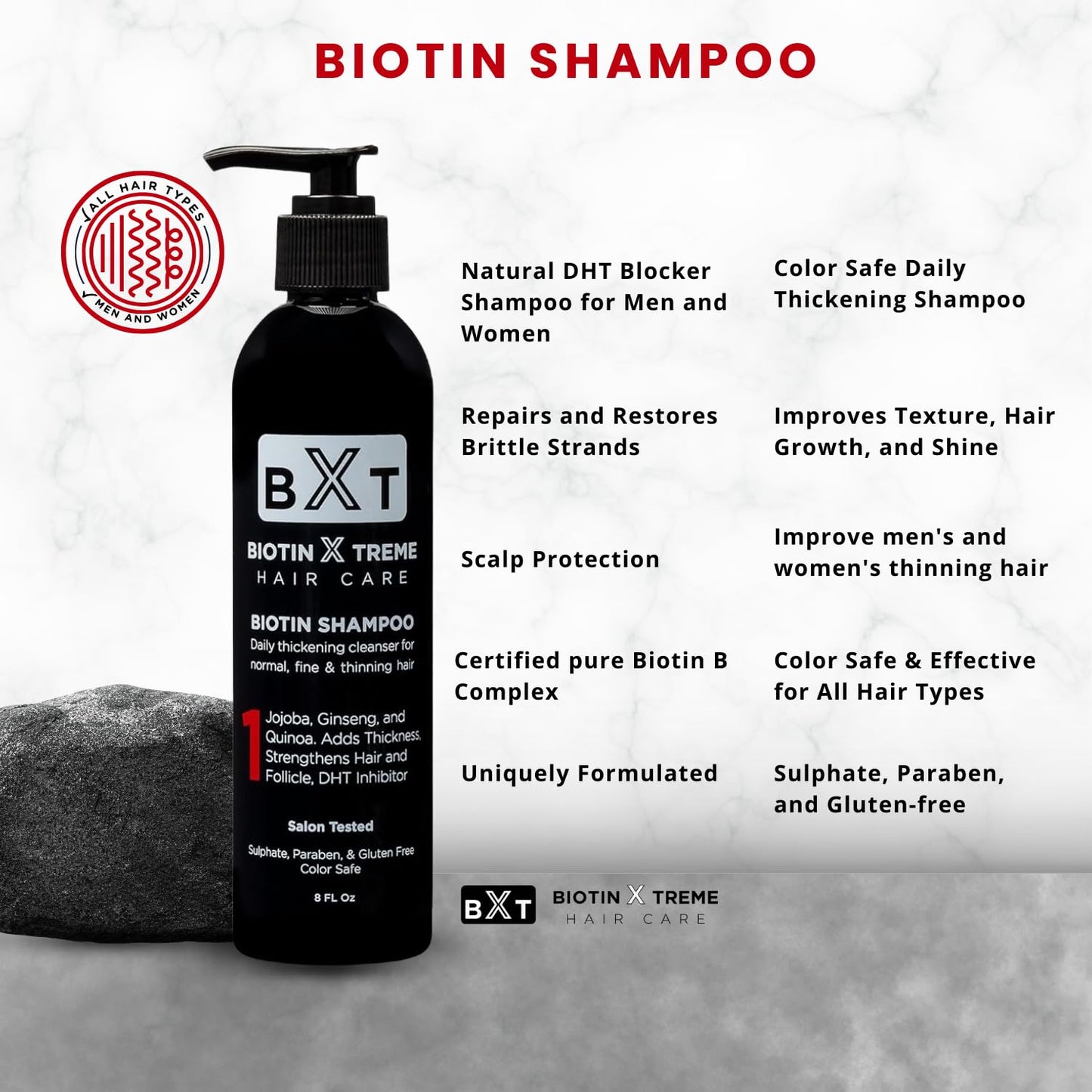 Biotin X Treme Hair Natural Shampoo for Hair Loss & Thinning Hair – Color-Safe, DHT Blocker, Sulfate-Free – 16 oz