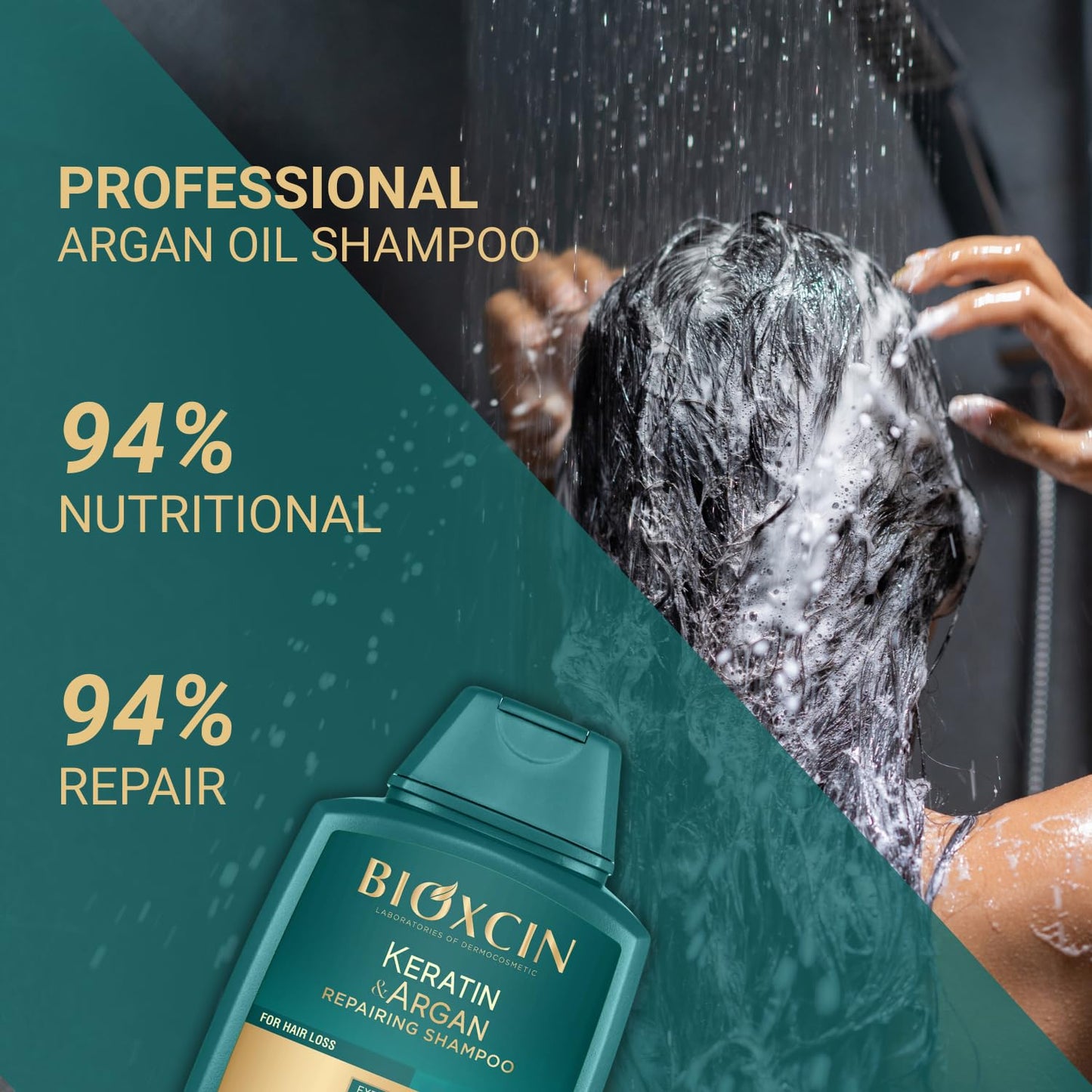 BIOXCIN Keratin & Argan Repair Shampoo – Bond Repair, Anti-Hair Loss & Growth Support, Sulfate-Free, 3 x 300 ml