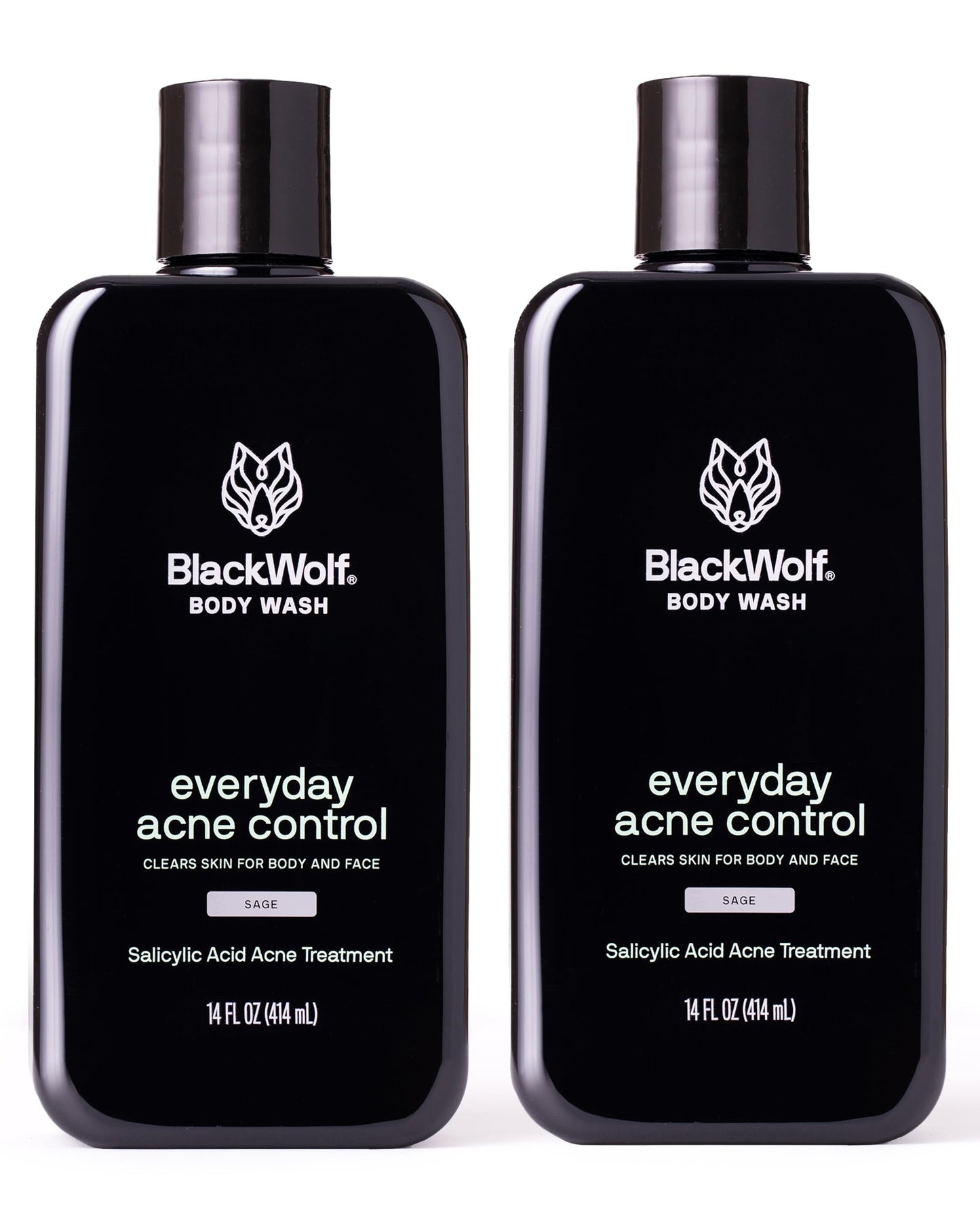 Black Wolf Salicylic Acid Body Wash for Men – Charcoal, 2-Pack (10 oz each)