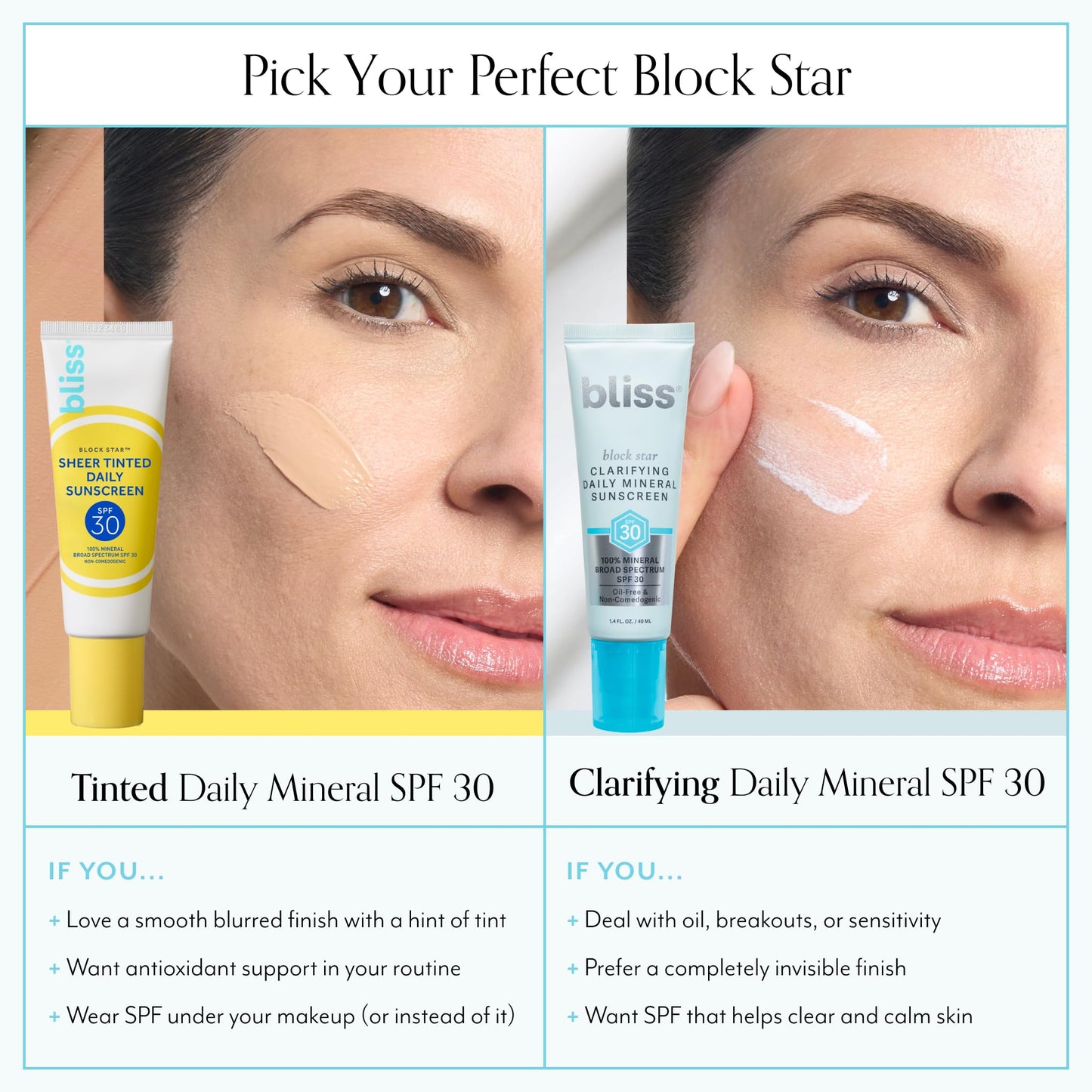 Bliss Block Star Clarifying Daily Mineral Sunscreen SPF 30 — Non-Comedogenic, Pore-Safe