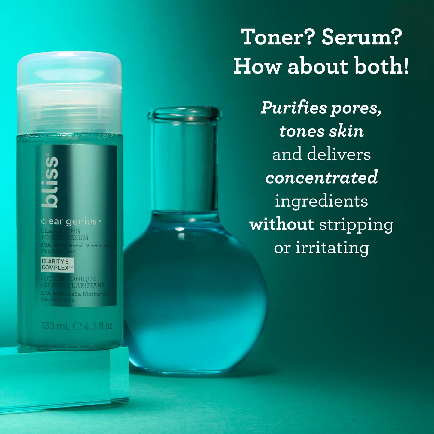 Bliss Fab Foaming Cleanser & Clear Genius Toner + Serum | Pore Purifying 2-Step Skincare Duo | Vegan & Cruelty-Free