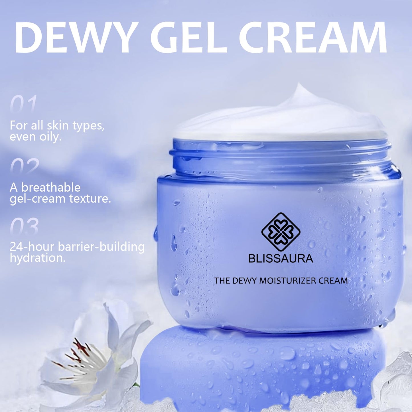 BlissAura Dewy Skin Cream – Lightweight Water Gel Moisturizer, Oil-Free Hydration 1.7 fl oz