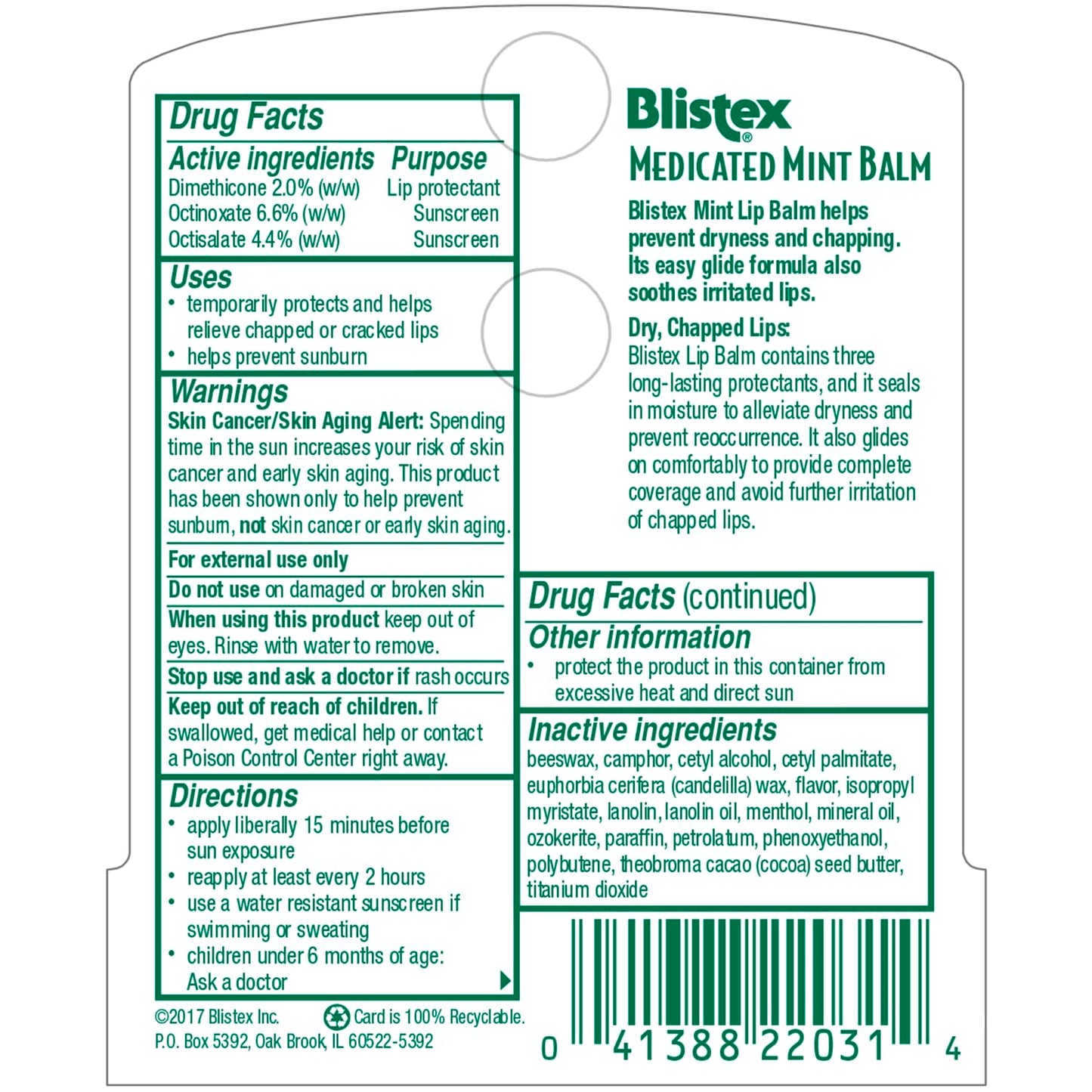 Blistex Medicated Mint Lip Balm – SPF 15, 0.15 oz, Pack of 24 | Hydration & Protection