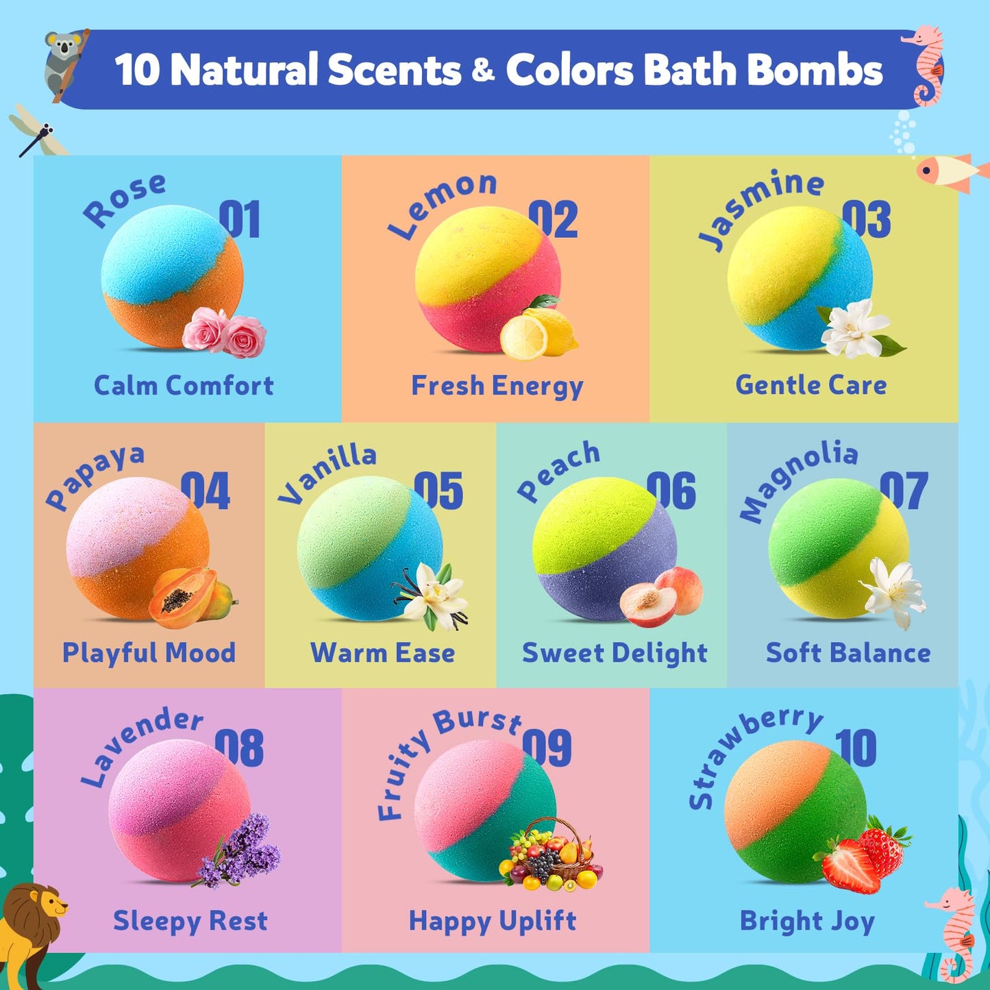 BloomFizzy 40 Kids Bath Bombs with Surprise Inside – Ocean & Jungle Animal Toys Gift Set
