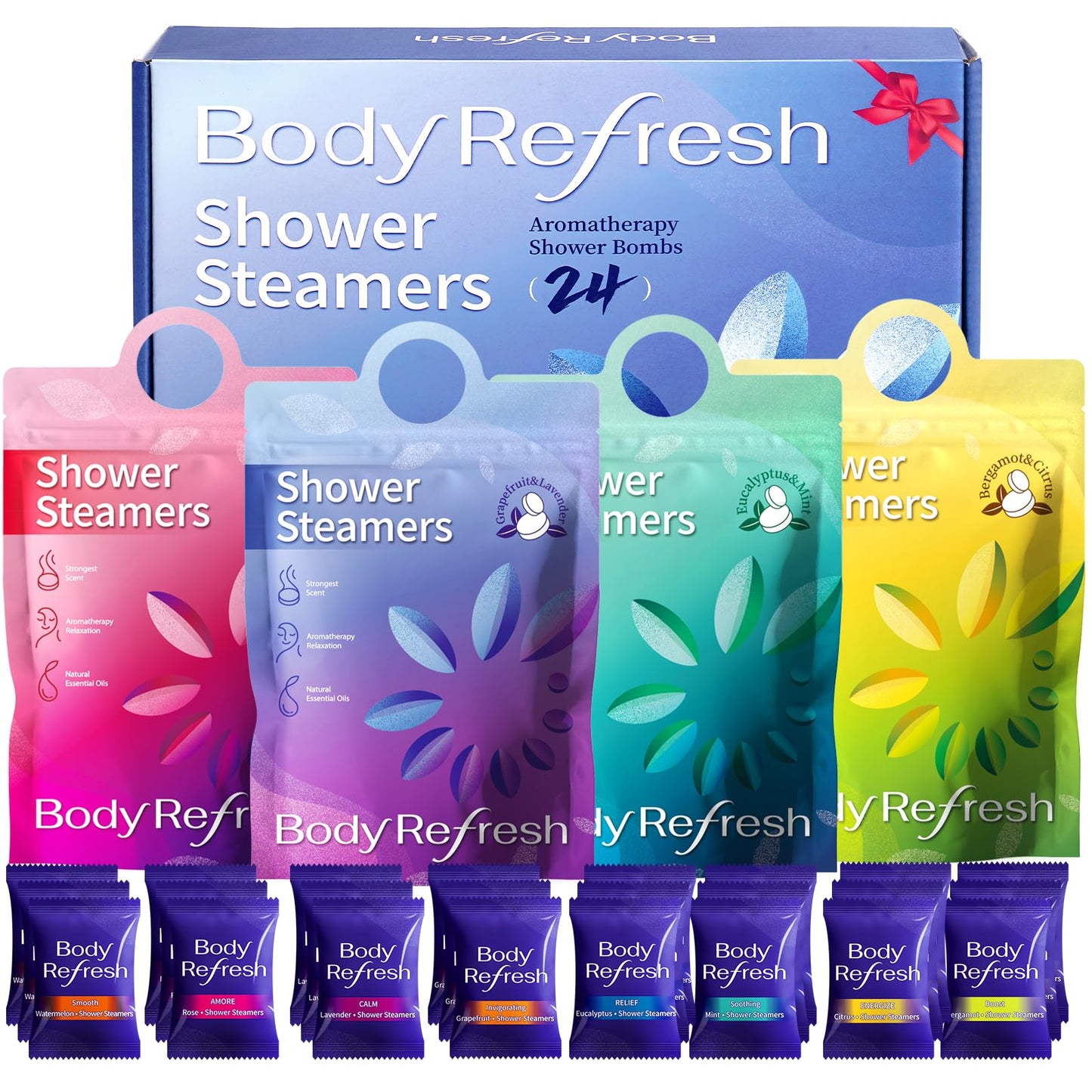 BodyRefresh Shower Steamers Aromatherapy – 24 Pack Essential Oil Shower Bombs