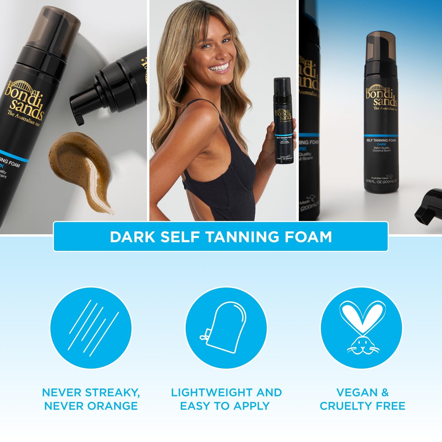 Bondi Sands Dark Self Tanning Foam + Application Mitt | Flawless, Lightweight Sunless Tanner