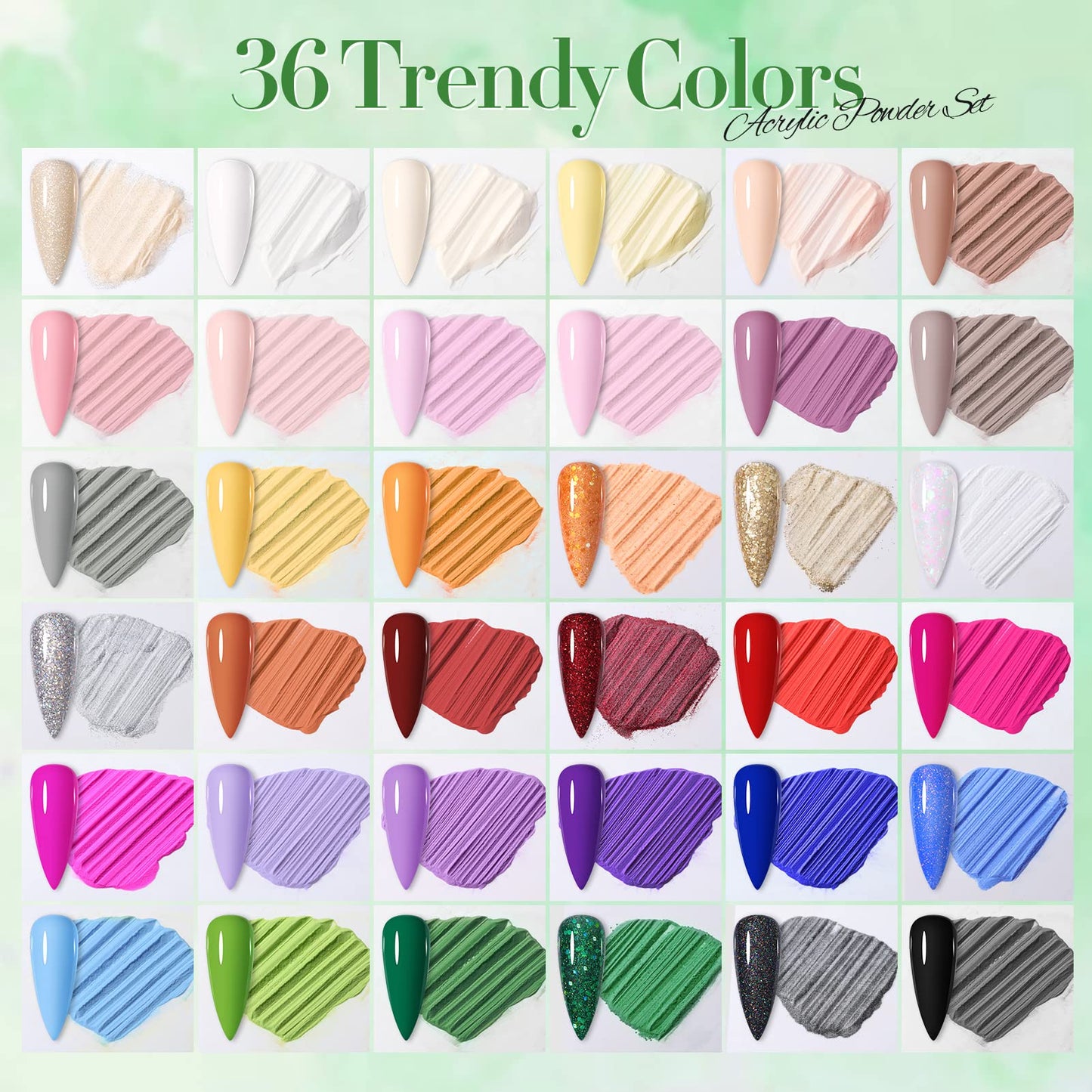 Born Pretty 36-Color Acrylic Powder Set – All-Season Nail Art Kit (No Lamp)