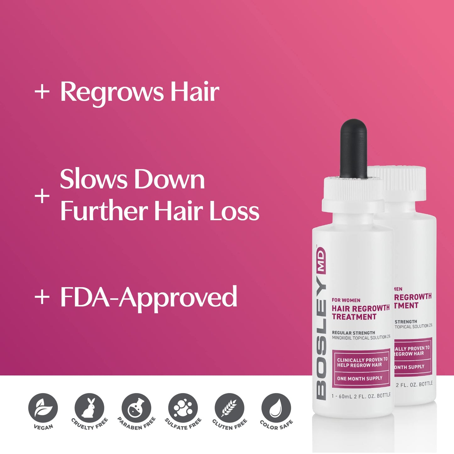 BosleyMD Hair Regrowth Treatment Regular Strength for Women – 2 x 2 Oz (2 Count)