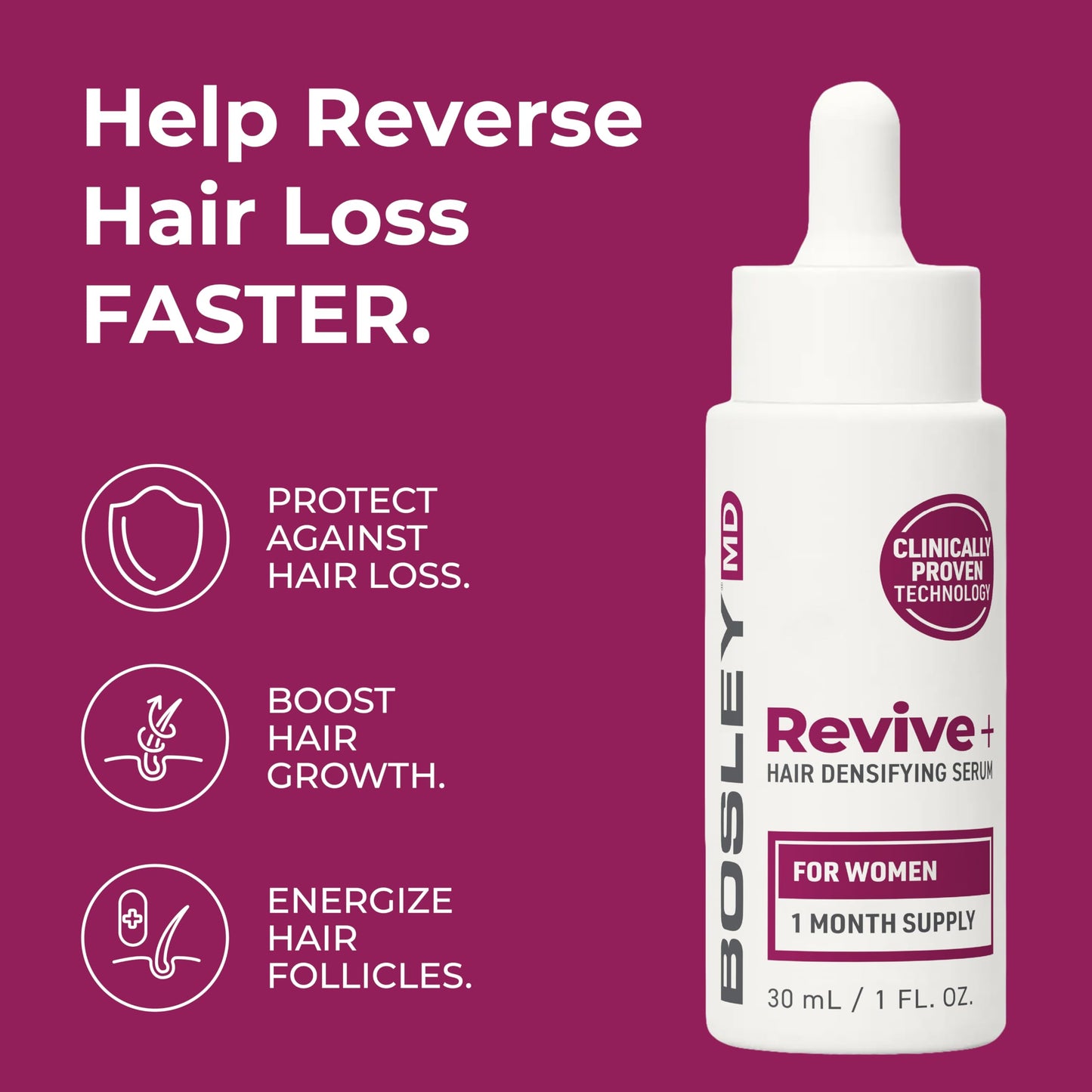BosleyMD Revive+ Densifying Hair Growth Serum for Women – Drug-Free, AI-Backed Y100