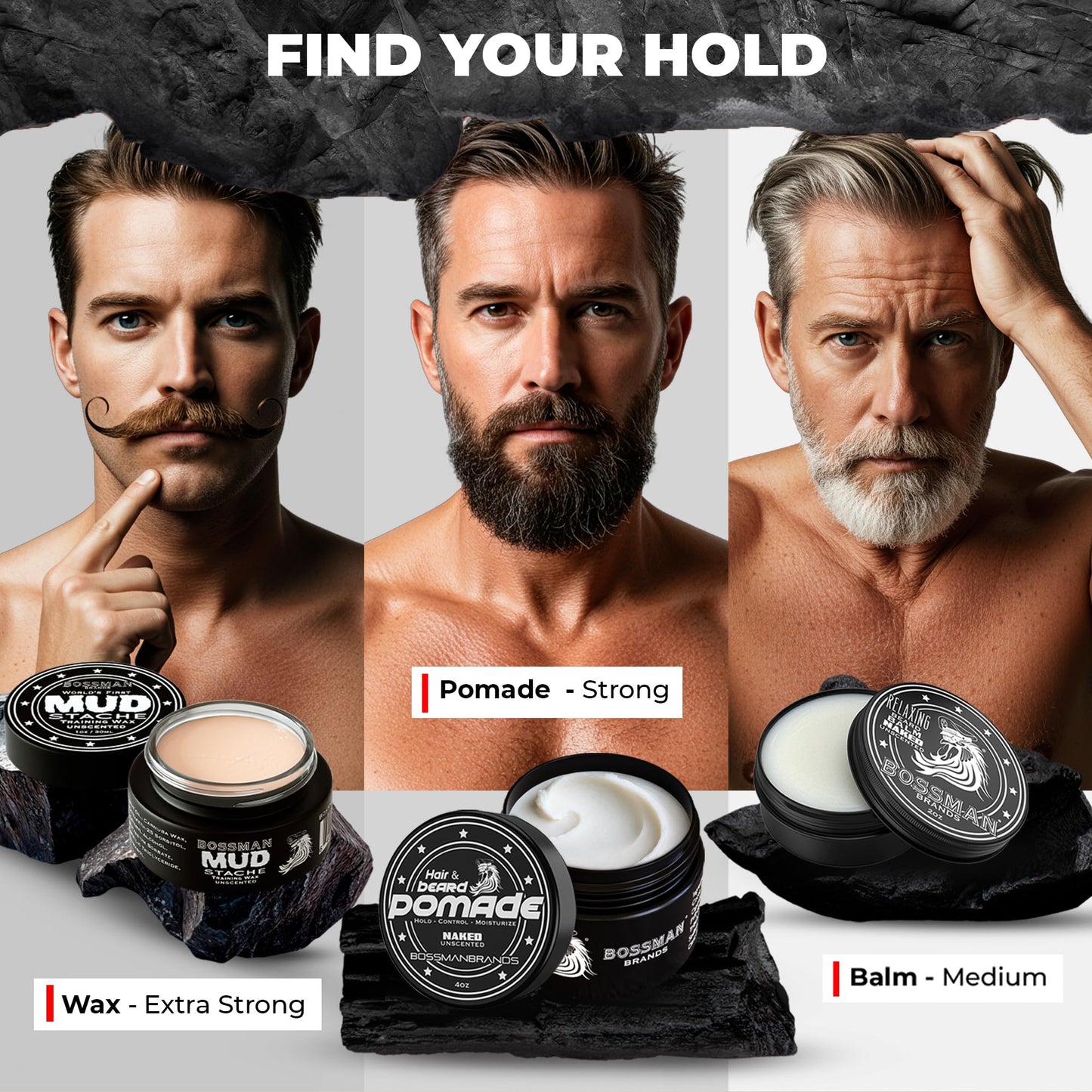 Bossman Hair & Beard Pomade (Naked) – Unscented, Medium Hold, Moisturizing | Made in USA