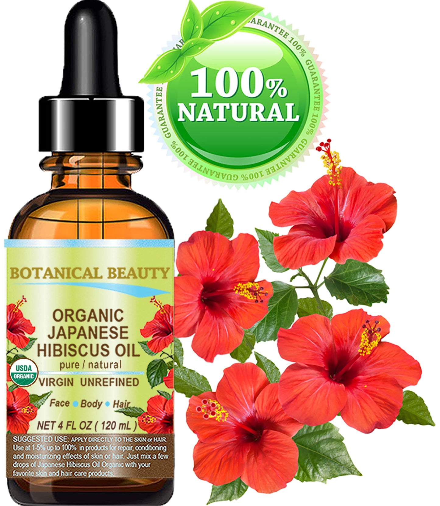 Botanical Beauty Organic Hibiscus Oil (Hibiscus Sabdariffa) 4oz — Cold-Pressed Virgin