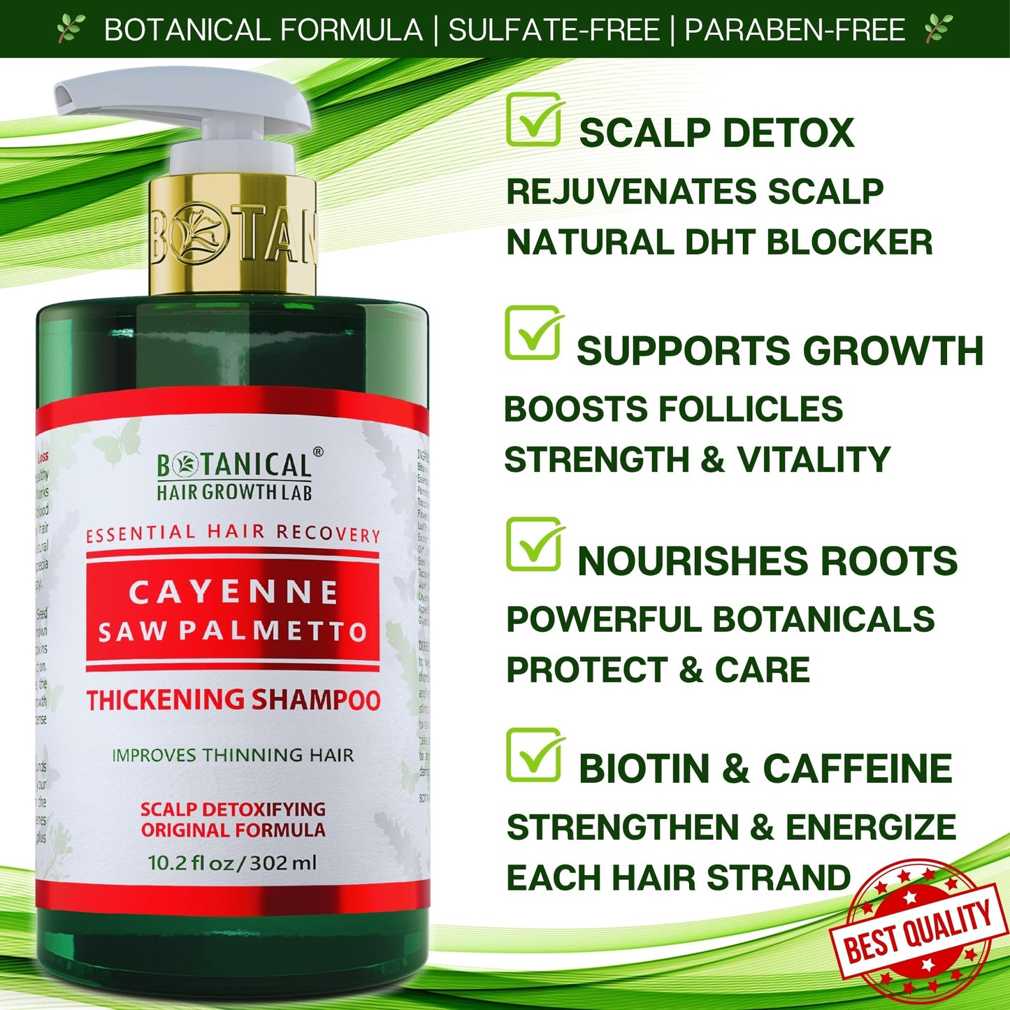 Botanical Cayenne Shampoo with Saw Palmetto – Thickening & Scalp-Stimulating | BOTANICAL HAIR GROWTH LAB 10.2 oz