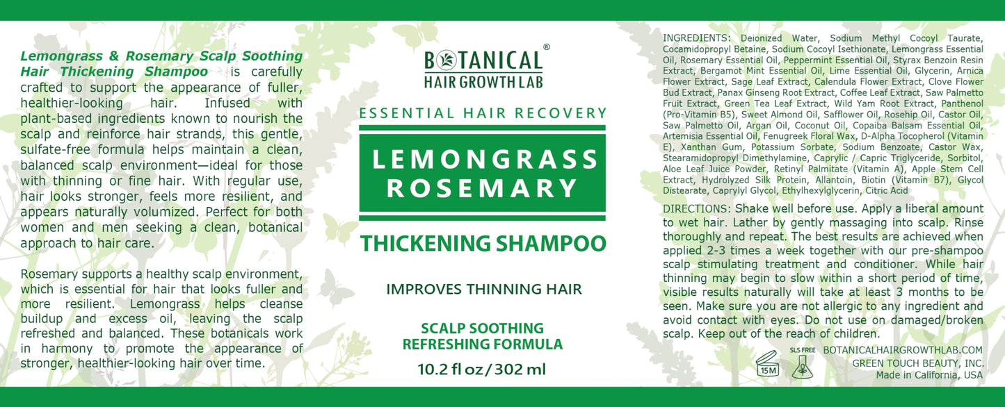 BOTANICAL HAIR GROWTH LAB Rosemary Shampoo with Saw Palmetto – Thickening & Scalp Stimulation, 10.2 oz