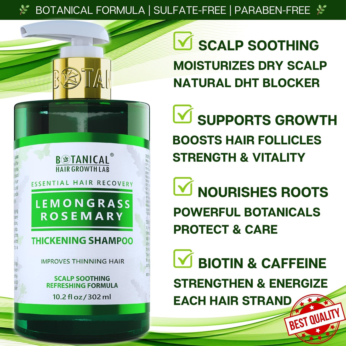 BOTANICAL HAIR GROWTH LAB Rosemary Shampoo with Saw Palmetto – Thickening & Scalp Stimulation, 10.2 oz