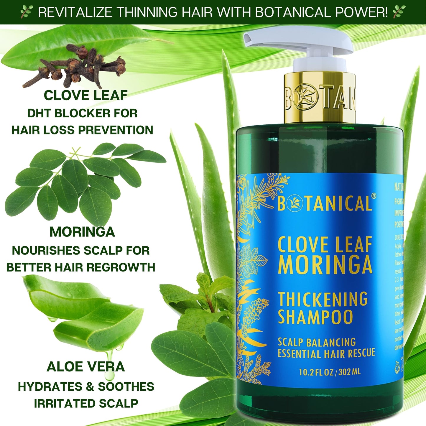 Botanical Hair Growth Lab Moringa Shampoo with Saw Palmetto – Scalp Balancing Thickening Shampoo for Hair Loss & Thinning