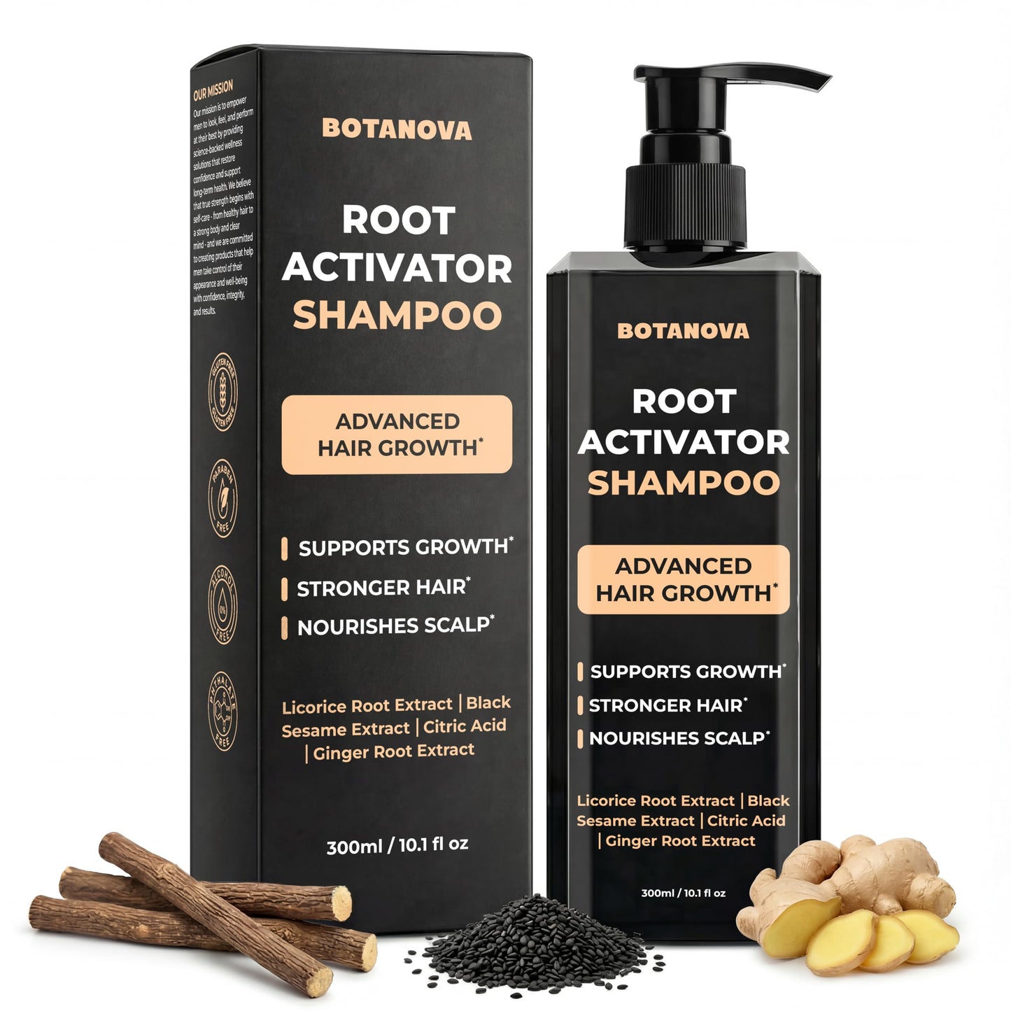 BOTANOVA Root Activator Shampoo for Men – Hair Growth Support & Fuller-Looking Hair | 10.1 fl oz