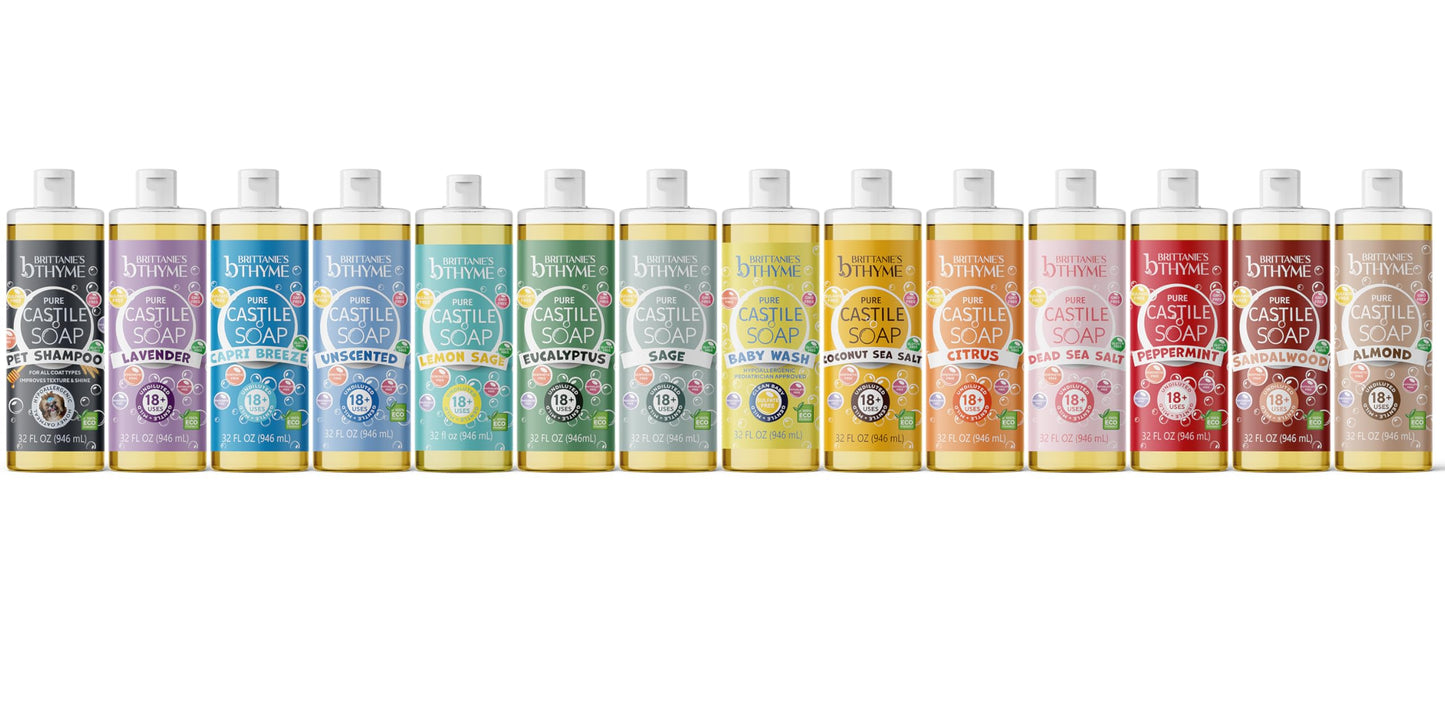 Brittanie's Thyme Pure Castile Liquid Soap Refill – Lavender, 32 oz 2-Pack | Gentle, Vegan, Non-GMO