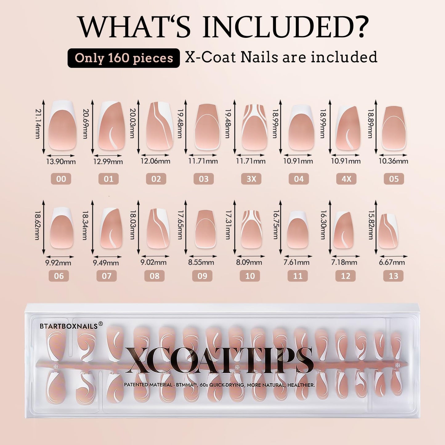 BTArtbox French Tip Press On Nails | XCOATTIPS 5 Styles Short Coffin Nails