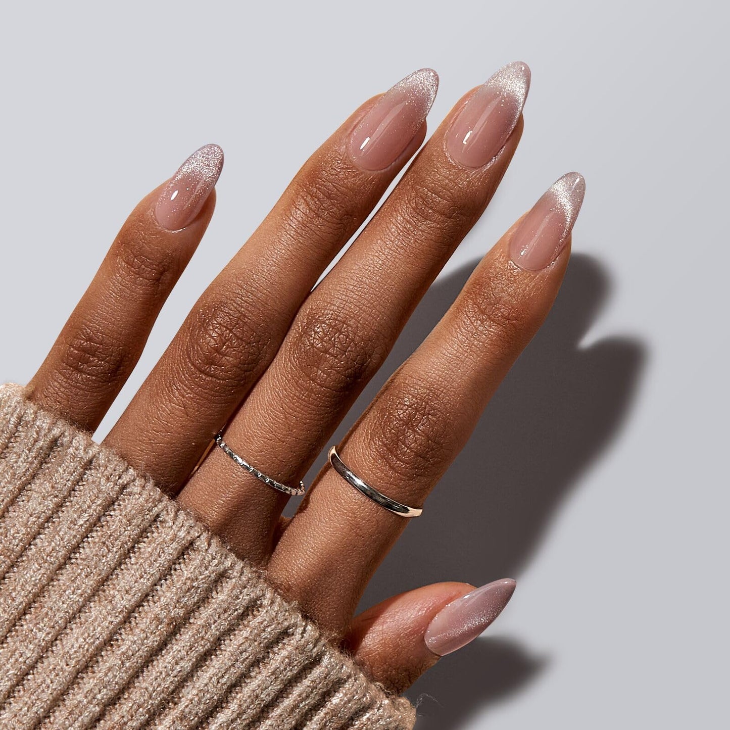 BTArtboxnails X-Coat Tips Cat Eye Nails – French Tip Press On Nails, Medium Almond Soft Gel
