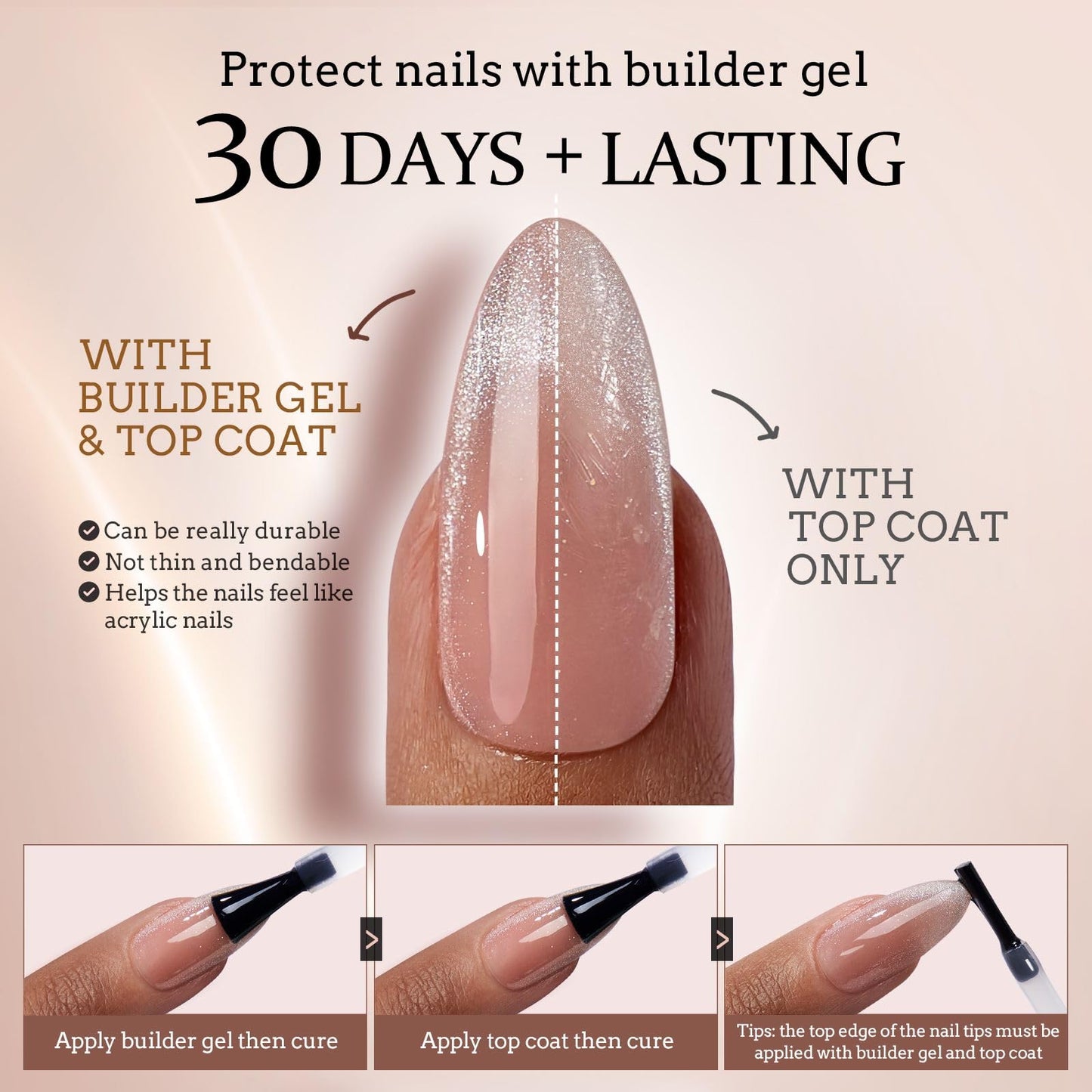 BTArtboxnails XCOATTIPS Cat Eye French Tip Press-On Nails – Soft Gel, Long Square Extensions