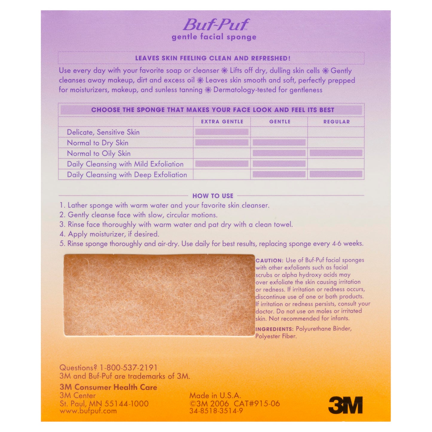 Buf-Puf Gentle Facial Sponge – Dermatologist-Developed Daily Cleanse & Exfoliation, 6 Count