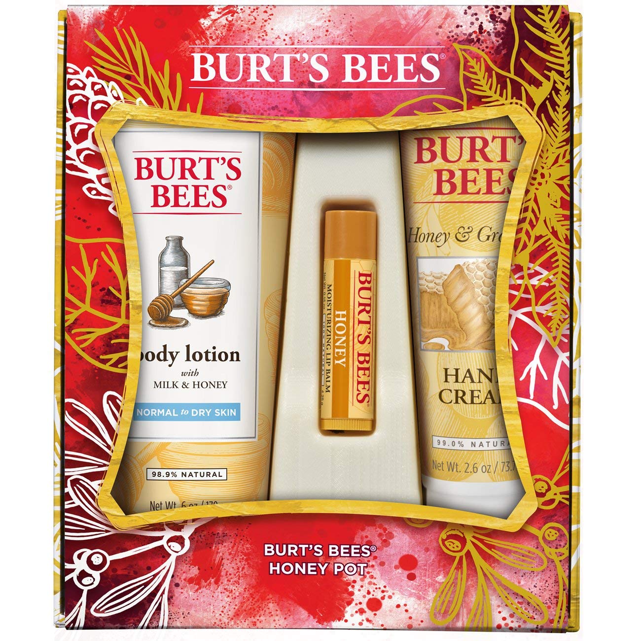 Burt's Bees Honey Pot Gift Set – Milk & Honey Lotion, Hand Cream & Lip Balm
