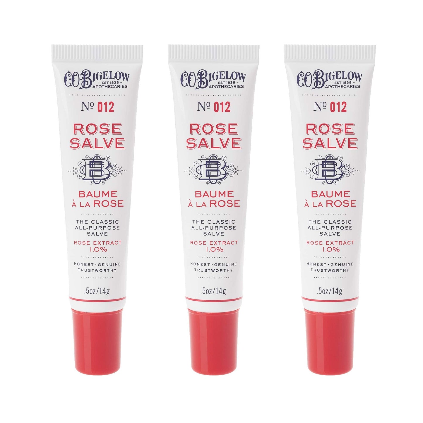 C.O. Bigelow Rose Salve Tubes – All-Purpose Lip and Skin Salve Trio, 0.5 oz Each
