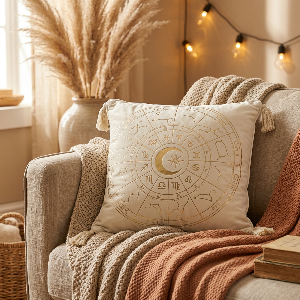 35cm Square Off White Astrology Wheel Cushion