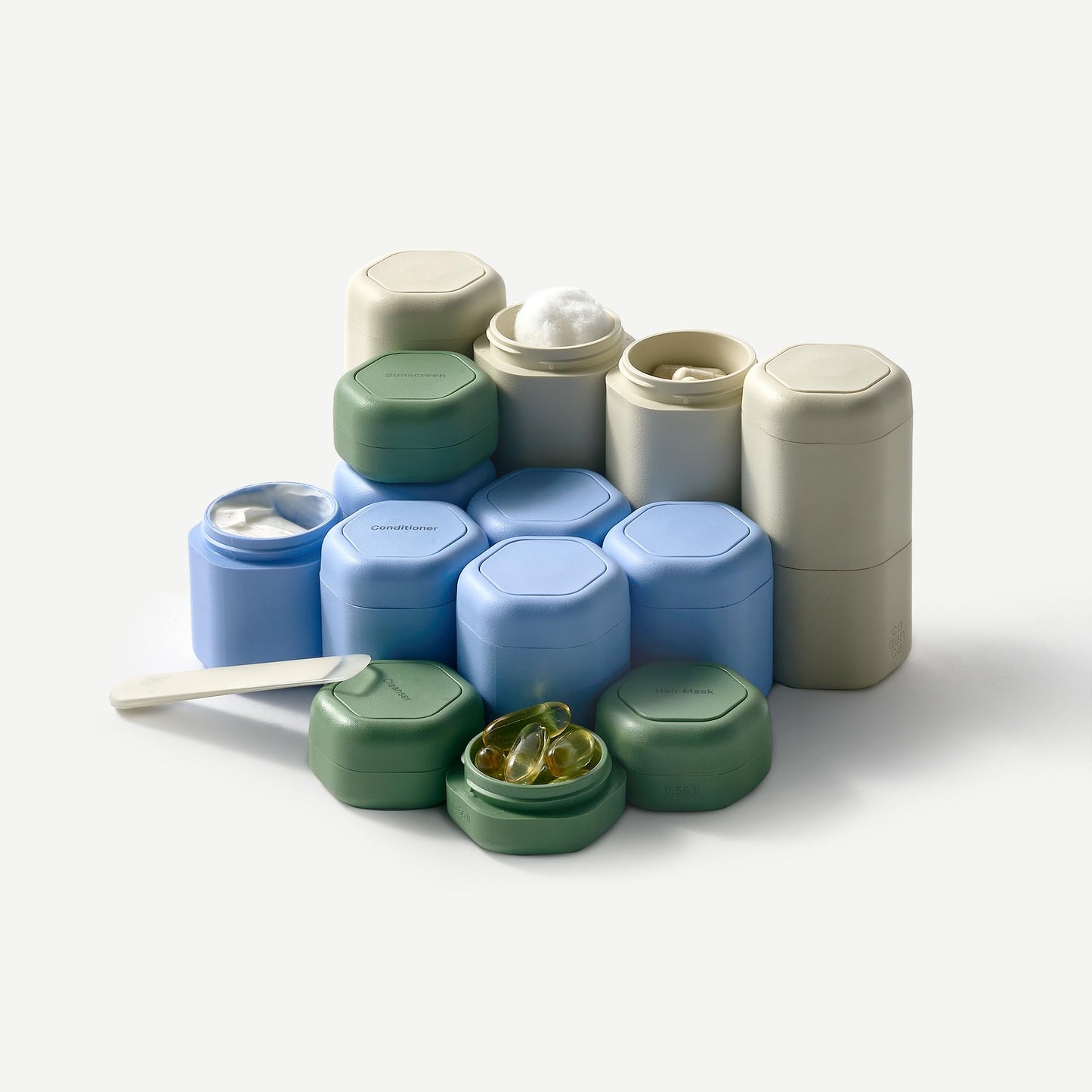 Cadence Travel Containers – 2-Piece Haircare Set | Magnetic Capsule Travel Bottles (Shampoo & Conditioner) – Evergreen
