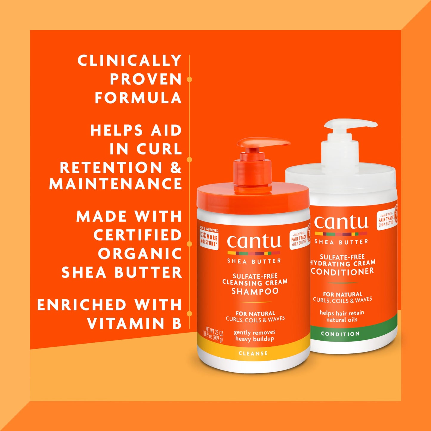 Cantu Shea Butter Shampoo & Conditioner for Natural Hair – Sulfate-Free Hydration (25 fl oz, Pack of 2)