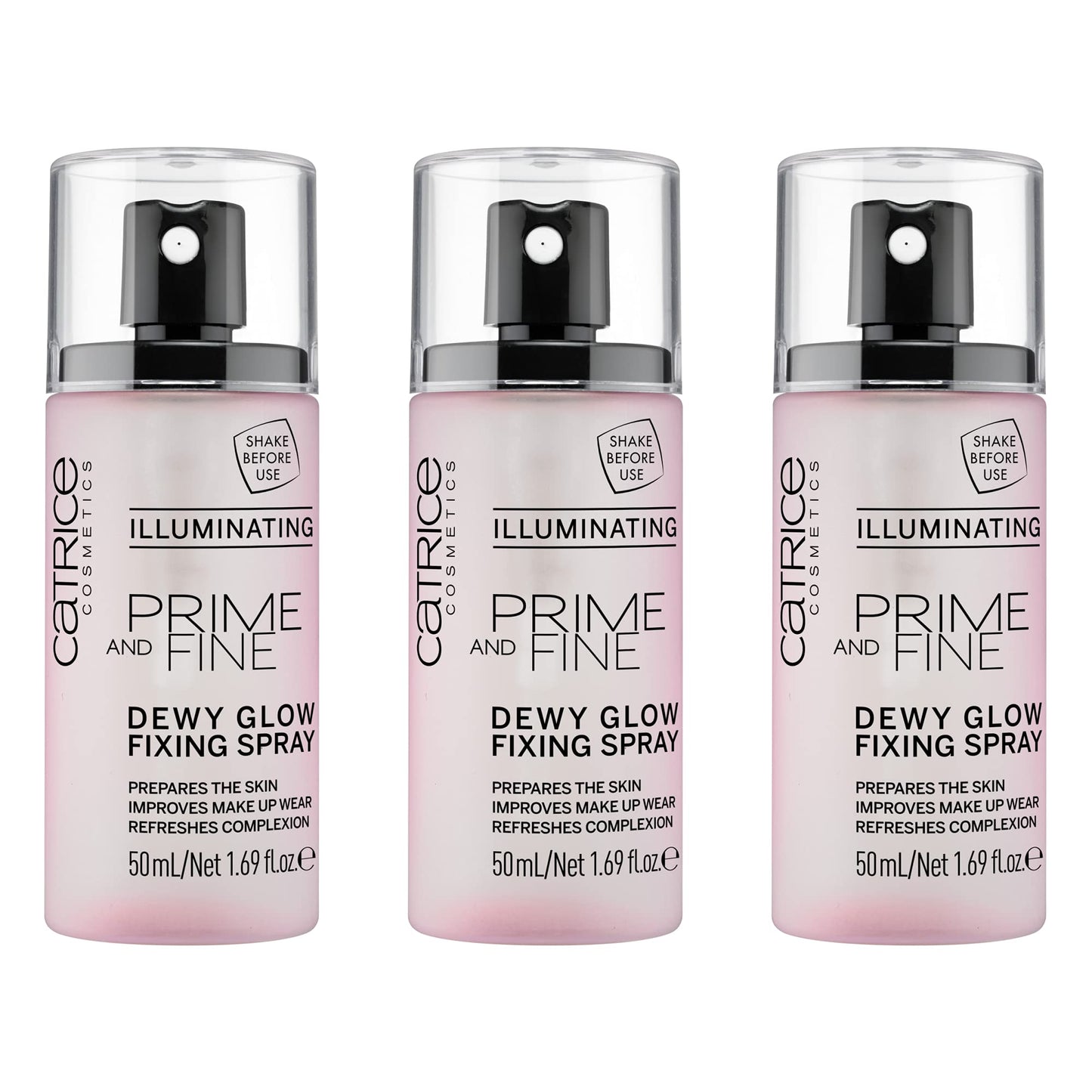 Catrice Prime & Fine Illuminating Dewy Glow Spray – 3-Pack, Transparent & Fast-Drying, Vegan & Cruelty-Free