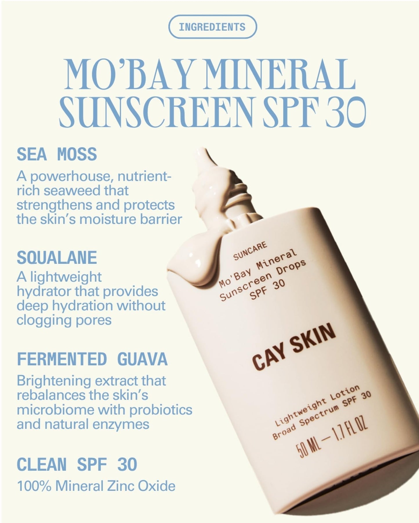 Cay Skin Mo'Bay Mineral Sunscreen Drops SPF 30 – Mineral SPF Face Sunscreen & Makeup Primer with Sea Moss