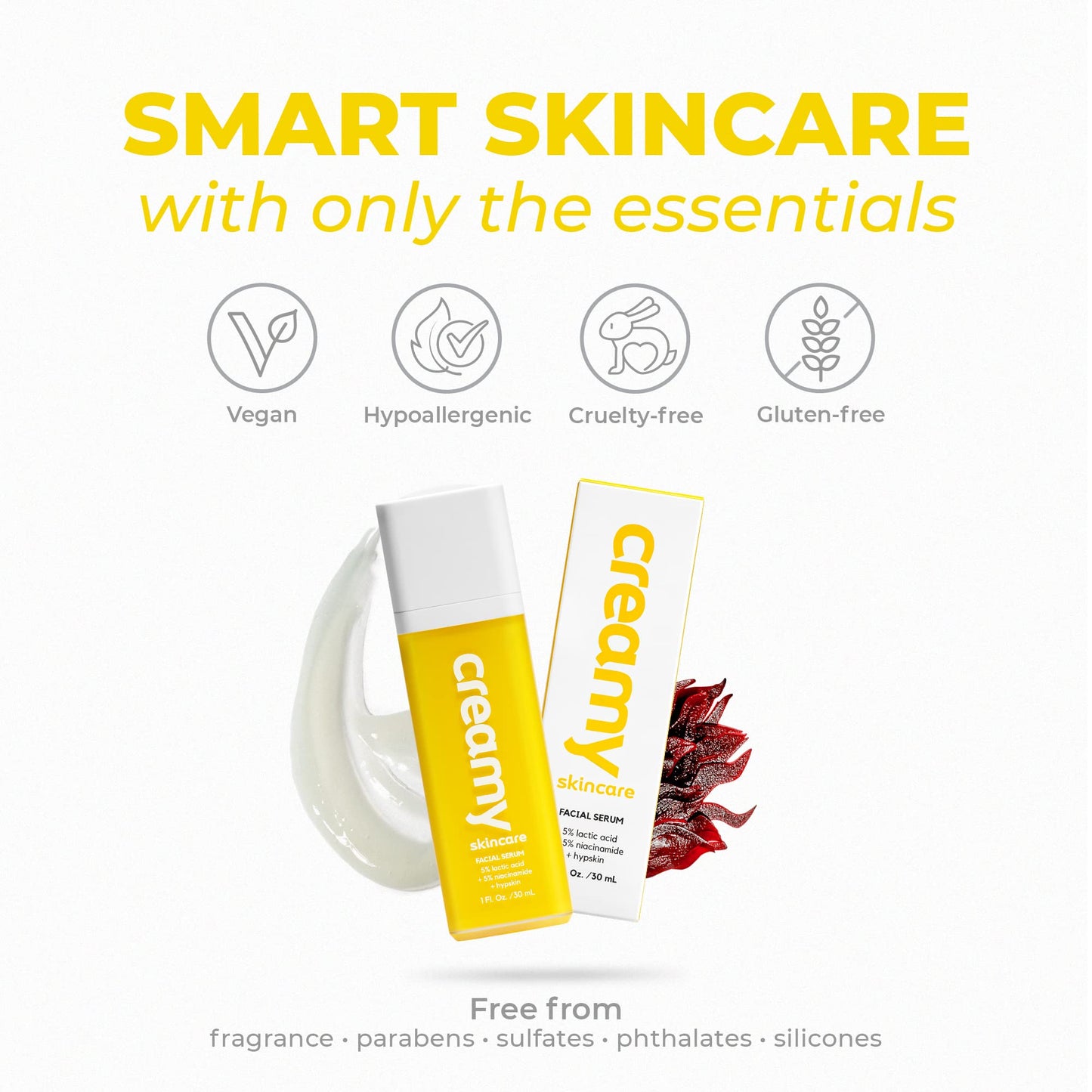 Creamy Skincare Hydrating 5% Serum with 5% Lactic Acid & 5% Niacinamide – Hypskin, For Dry and Dull Skin, 1 fl oz
