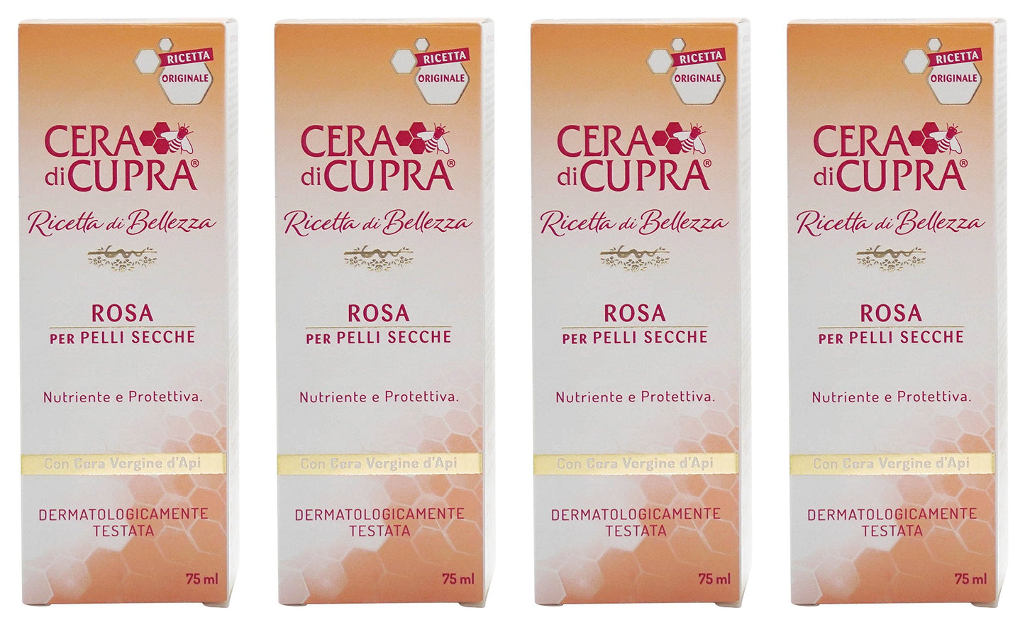 Cera di Cupra Rose for Dry Skin — Anti-Age Cream with Beeswax, 2.5 fl oz Tubes (75 ml), Pack of 4 | Italian Import