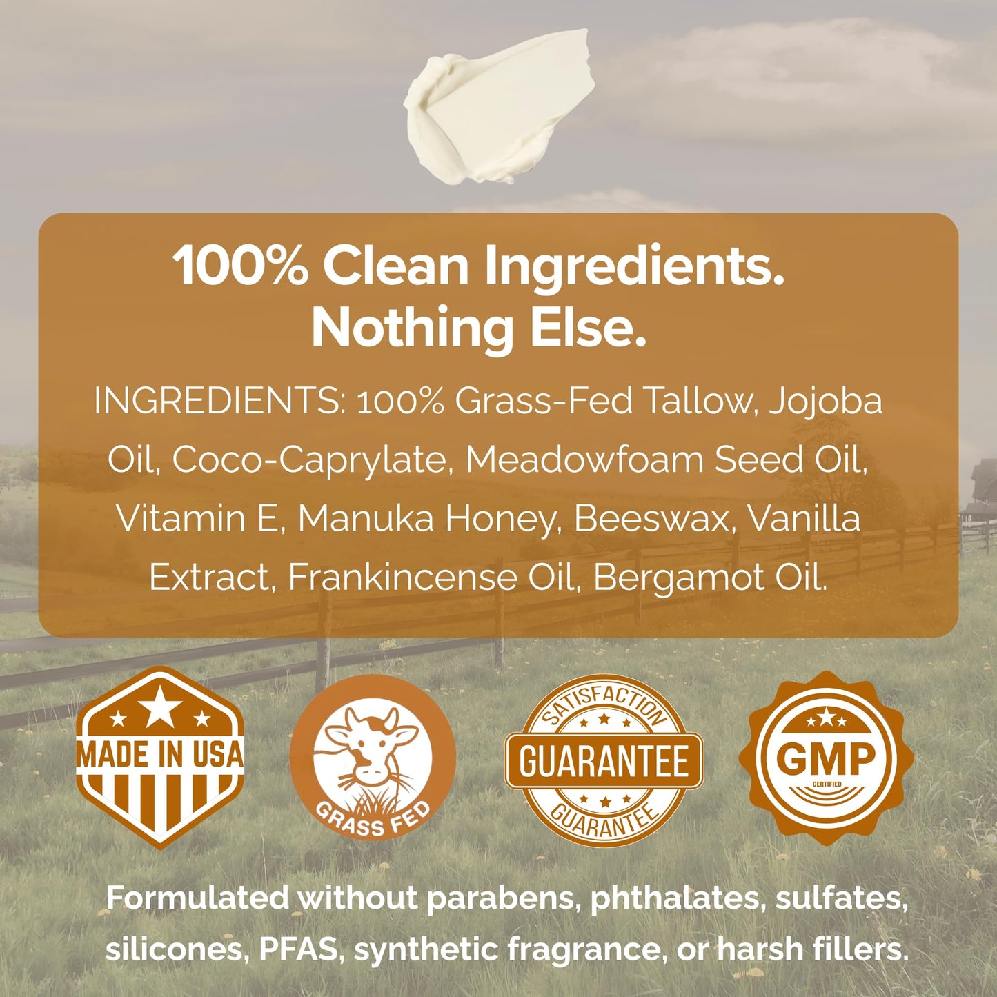 Cinder Brands 100% Grass-Fed Suet Beef Tallow & Manuka Honey Balm – Natural Moisturizer for Face & Body