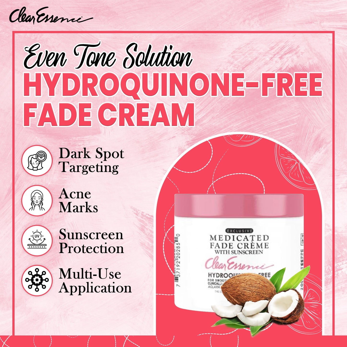 Clear Essence Exclusive Medicated Fade Creme with Sunscreen - Fade Cream for Dark Spots & Even Skin Tone | 4 Oz