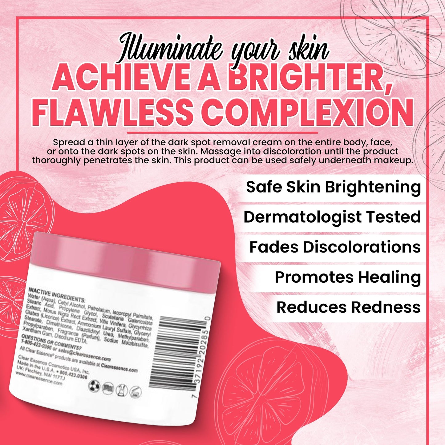 Clear Essence Exclusive Medicated Fade Creme with Sunscreen - Fade Cream for Dark Spots & Even Skin Tone | 4 Oz