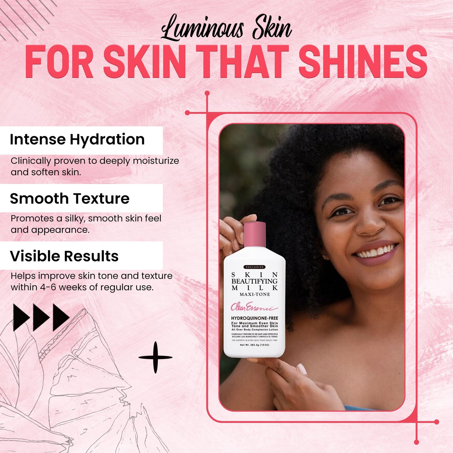 Clear Essence Maxi-Tone Hydrating Milk Lotion – Hydroquinone-Free, Dry Skin Care (10 oz)
