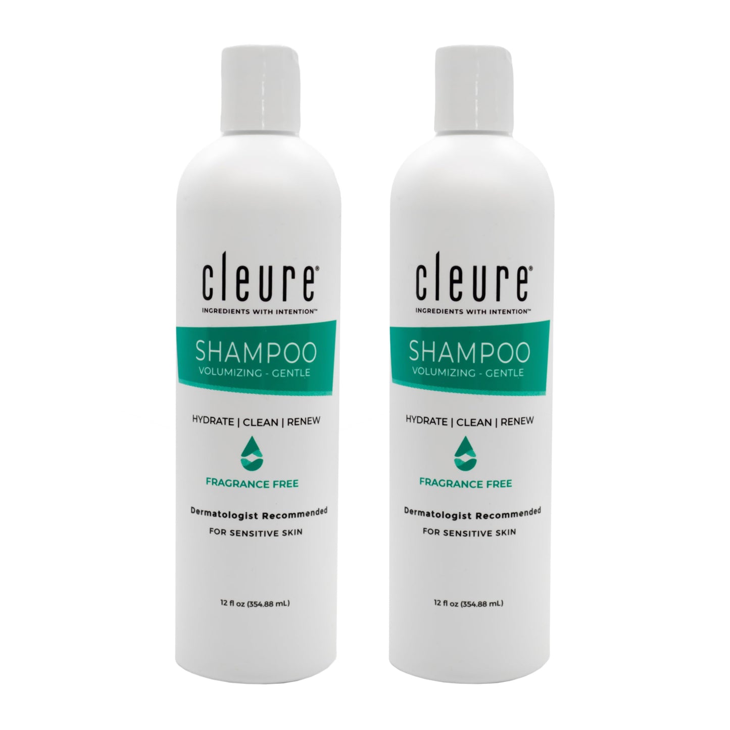 Cleure Hypoallergenic Volumizing Shampoo for Sensitive Skin – Fragrance Free, SLS & Paraben Free (12 oz, Pack of 2)