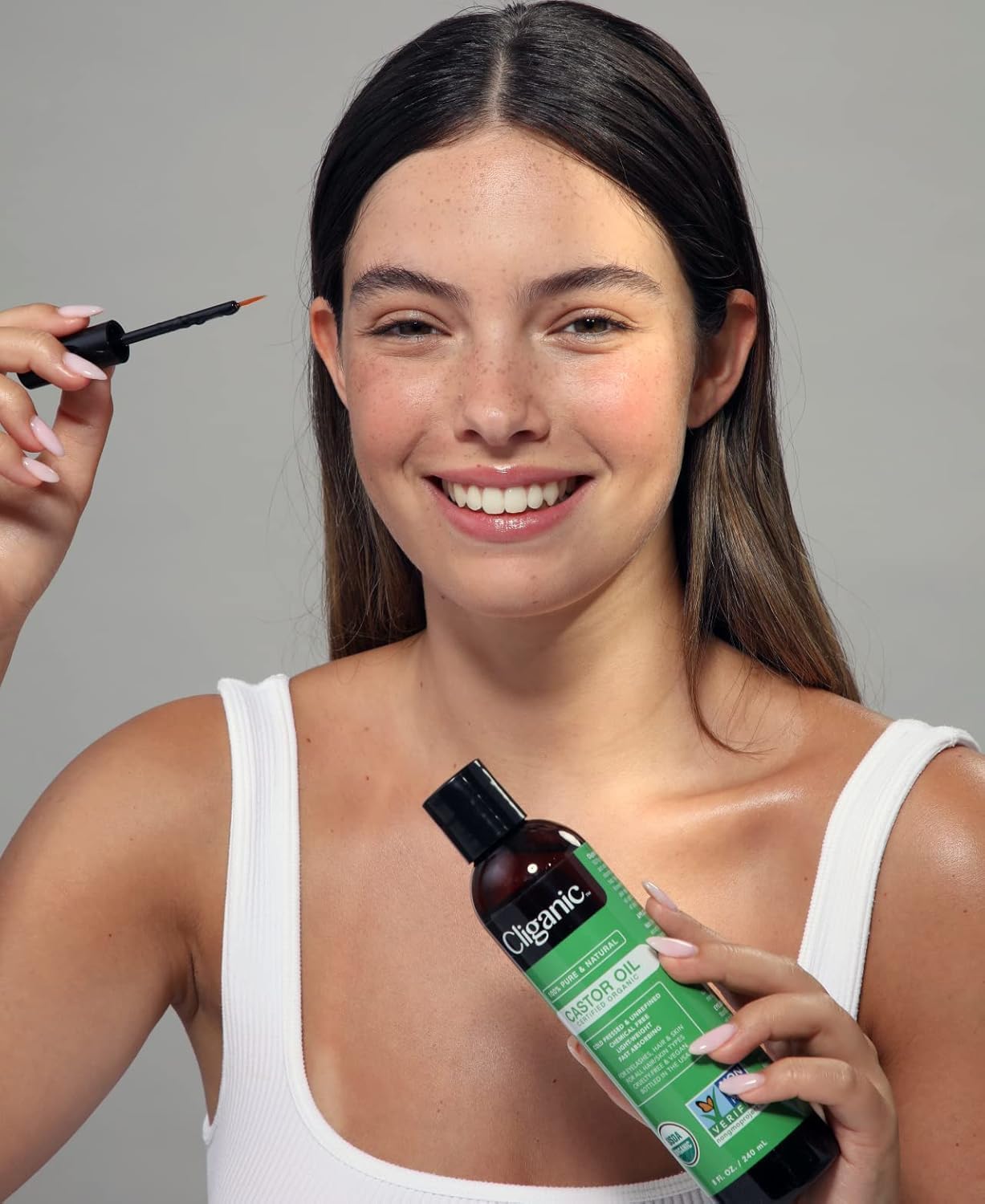 Cliganic Organic Castor Oil 32oz with Eyelash Kit | 100% Pure, Cold-Pressed